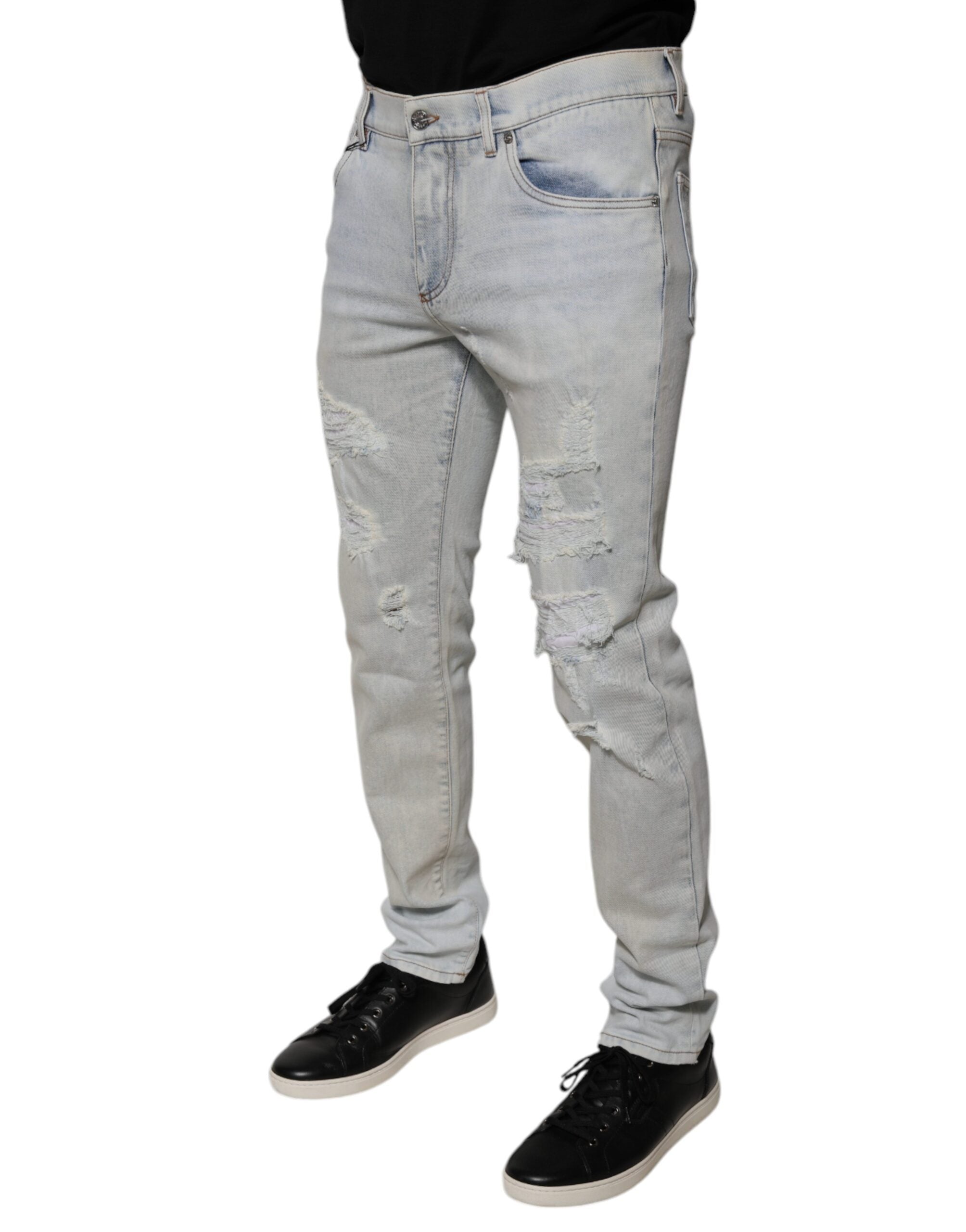 Dolce & Gabbana Hellblaue zerfledderte Skinny Denim Jeans aus Baumwollmischung