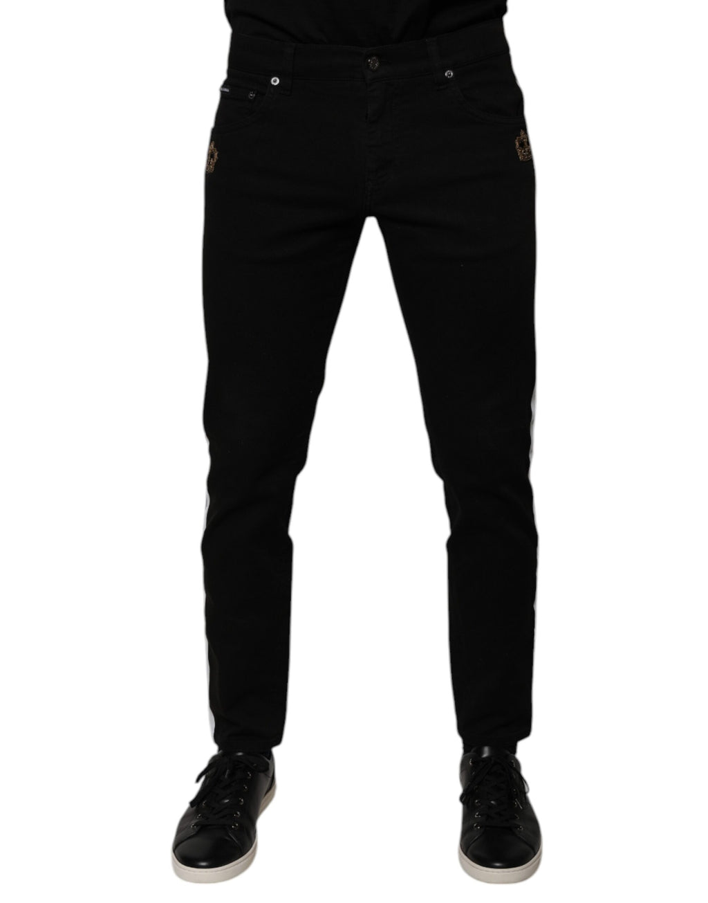 Dolce & Gabbana Schwarze Krone Weißes Innenfutter Skinny Denim Jeans