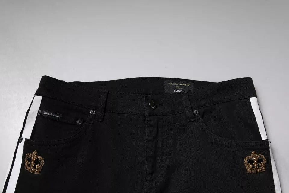 Dolce & Gabbana Schwarze Krone Weißes Innenfutter Skinny Denim Jeans