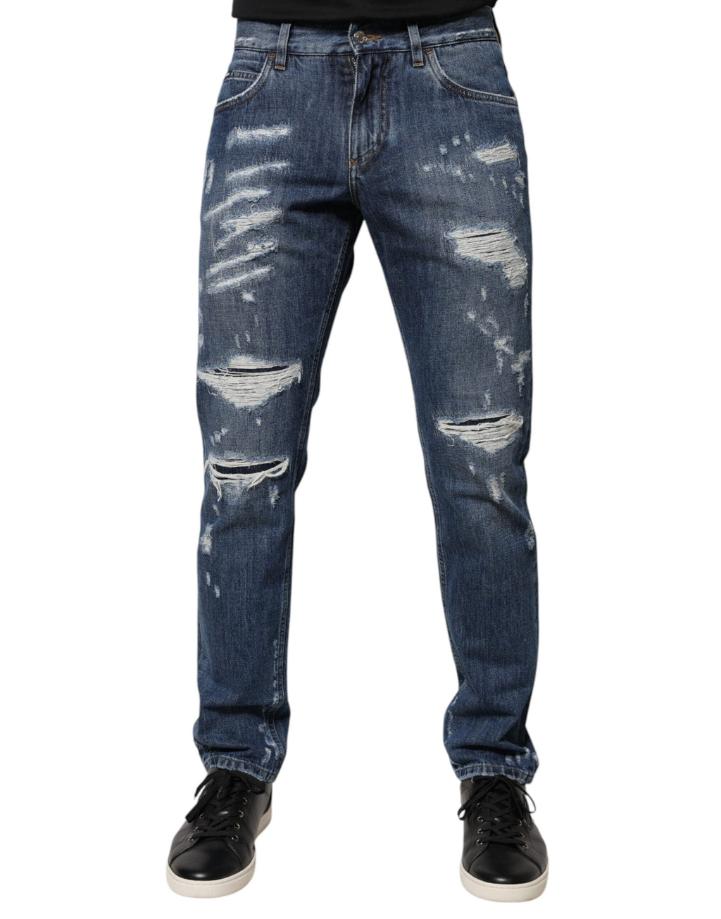 Dolce & Gabbana Blaue zerrissene Skinny Denim Jeans aus Baumwolle