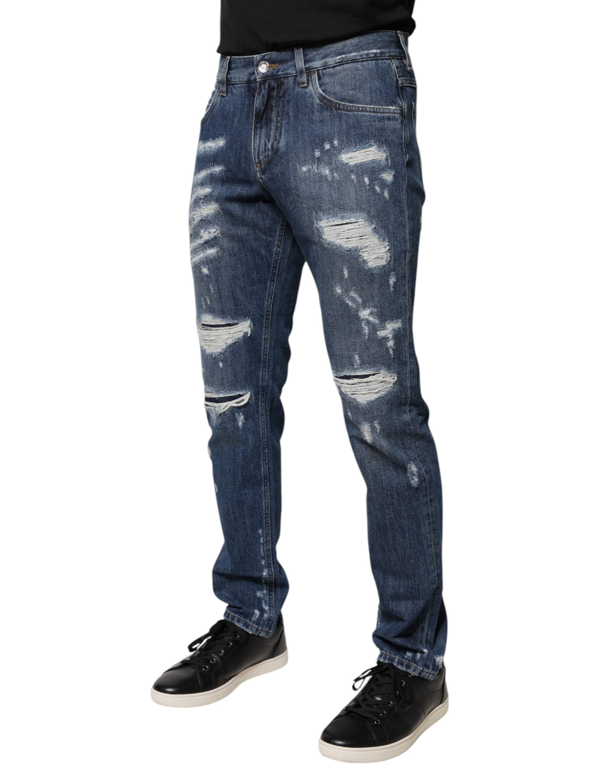 Dolce & Gabbana Blaue zerrissene Skinny Denim Jeans aus Baumwolle