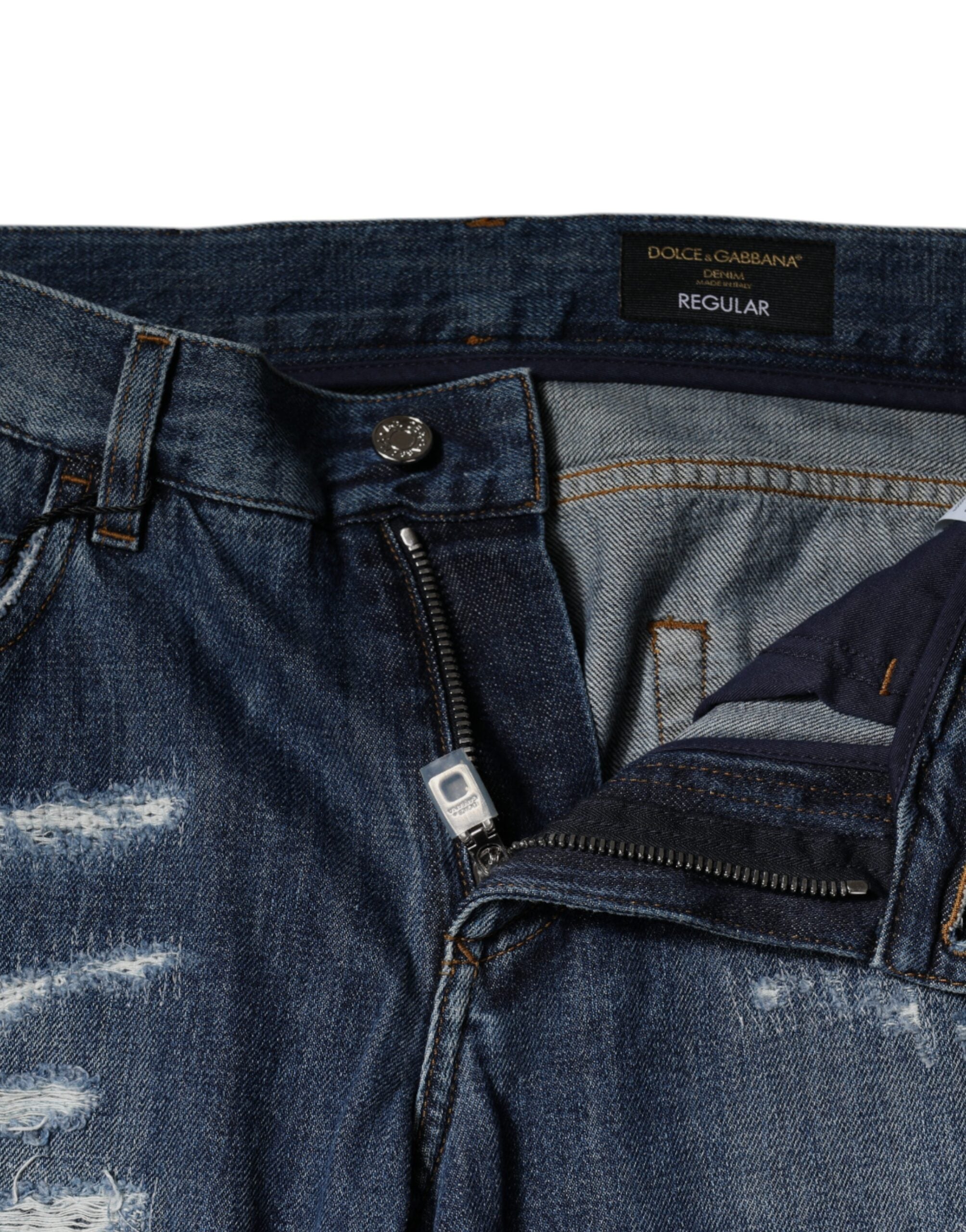 Dolce & Gabbana Blaue zerrissene Skinny Denim Jeans aus Baumwolle
