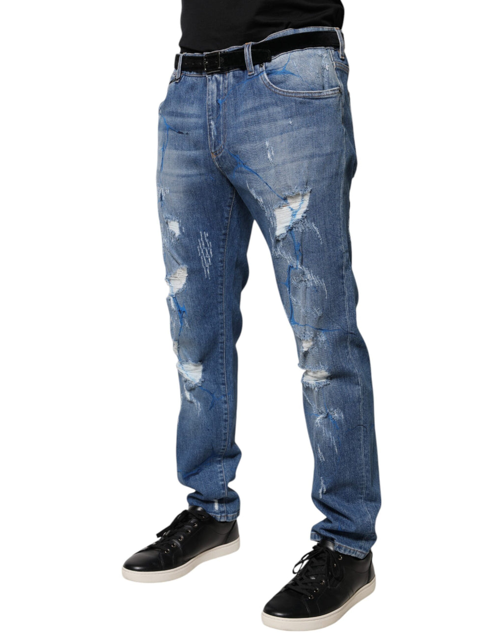 Dolce & Gabbana Blaue Baumwoll-Stretch-Skinny-Jeans aus zerrissenem Denim