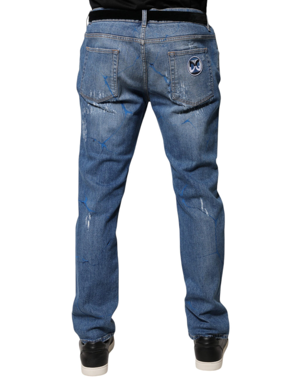 Dolce & Gabbana Blaue Baumwoll-Stretch-Skinny-Jeans aus zerrissenem Denim
