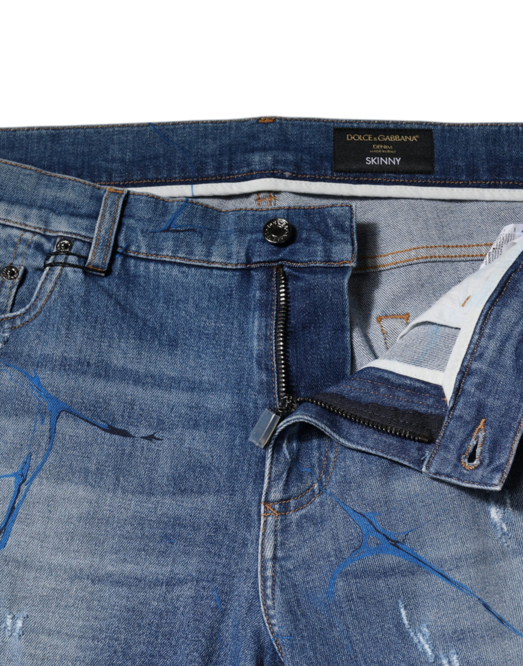 Dolce & Gabbana Blaue Baumwoll-Stretch-Skinny-Jeans aus zerrissenem Denim