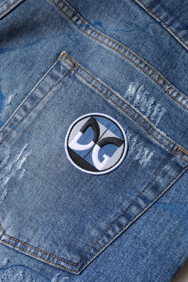 Dolce & Gabbana Blaue Baumwoll-Stretch-Skinny-Jeans aus zerrissenem Denim