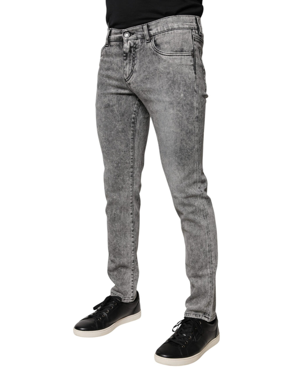 Dolce & Gabbana Graue Logo-Plakette Baumwolle Slim Fit Denim Jeans