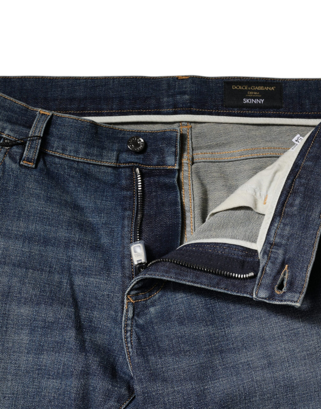 Dolce & Gabbana Blaue Logo-Plakette Baumwolle Skinny Denim Jeans