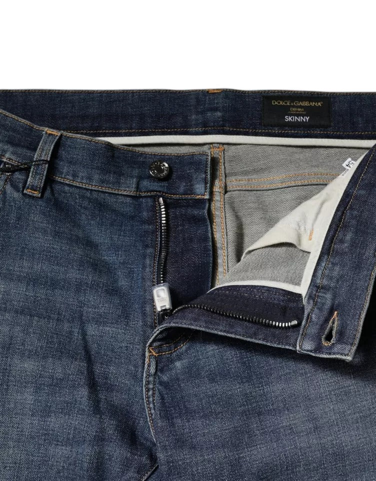 Dolce & Gabbana Blaue Logo-Plakette Baumwolle Skinny Denim Jeans