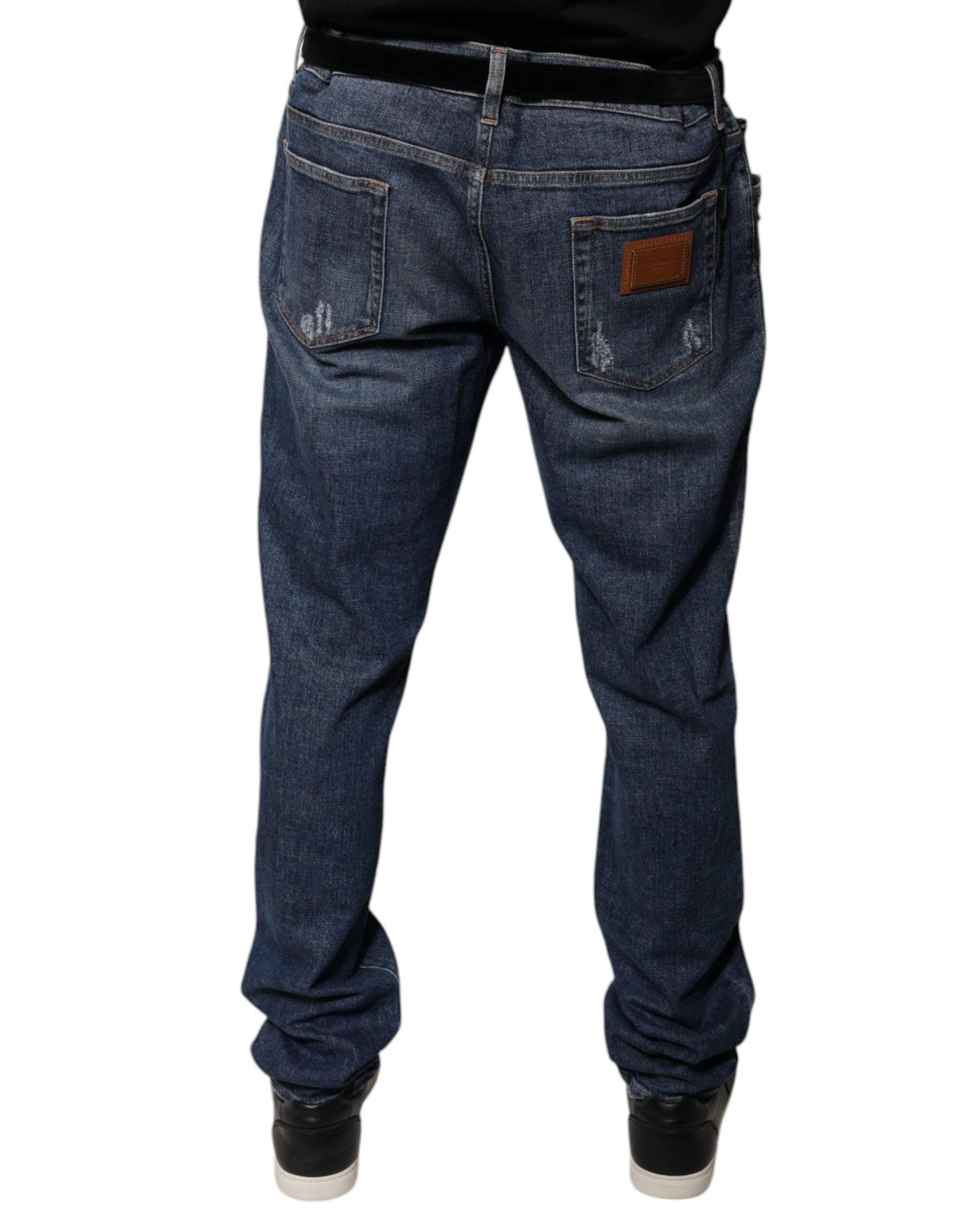Dolce & Gabbana Dunkelblaue Logo-Skinny-Denim-Jeans aus Baumwolle