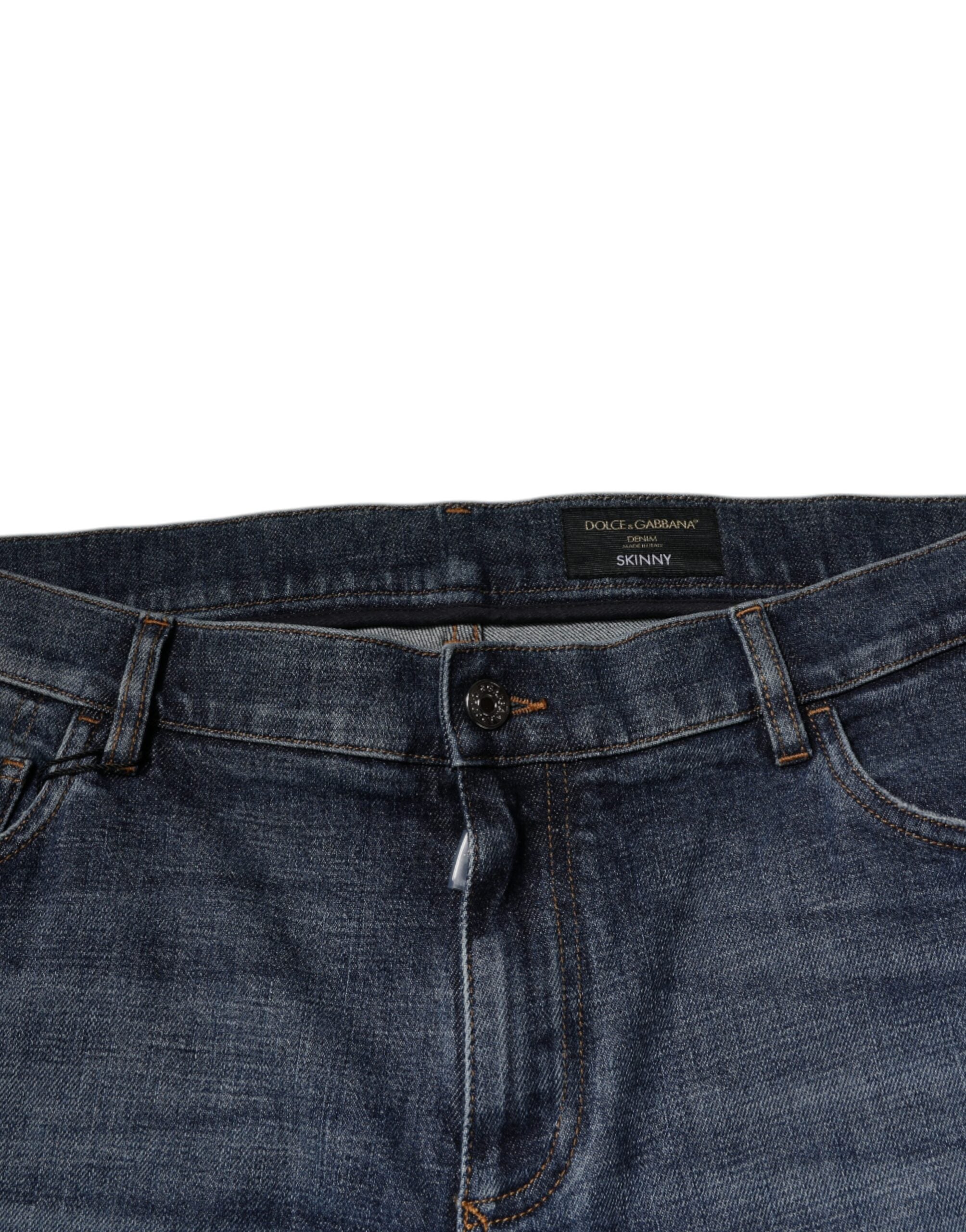 Dolce & Gabbana Dunkelblaue Logo-Skinny-Denim-Jeans aus Baumwolle