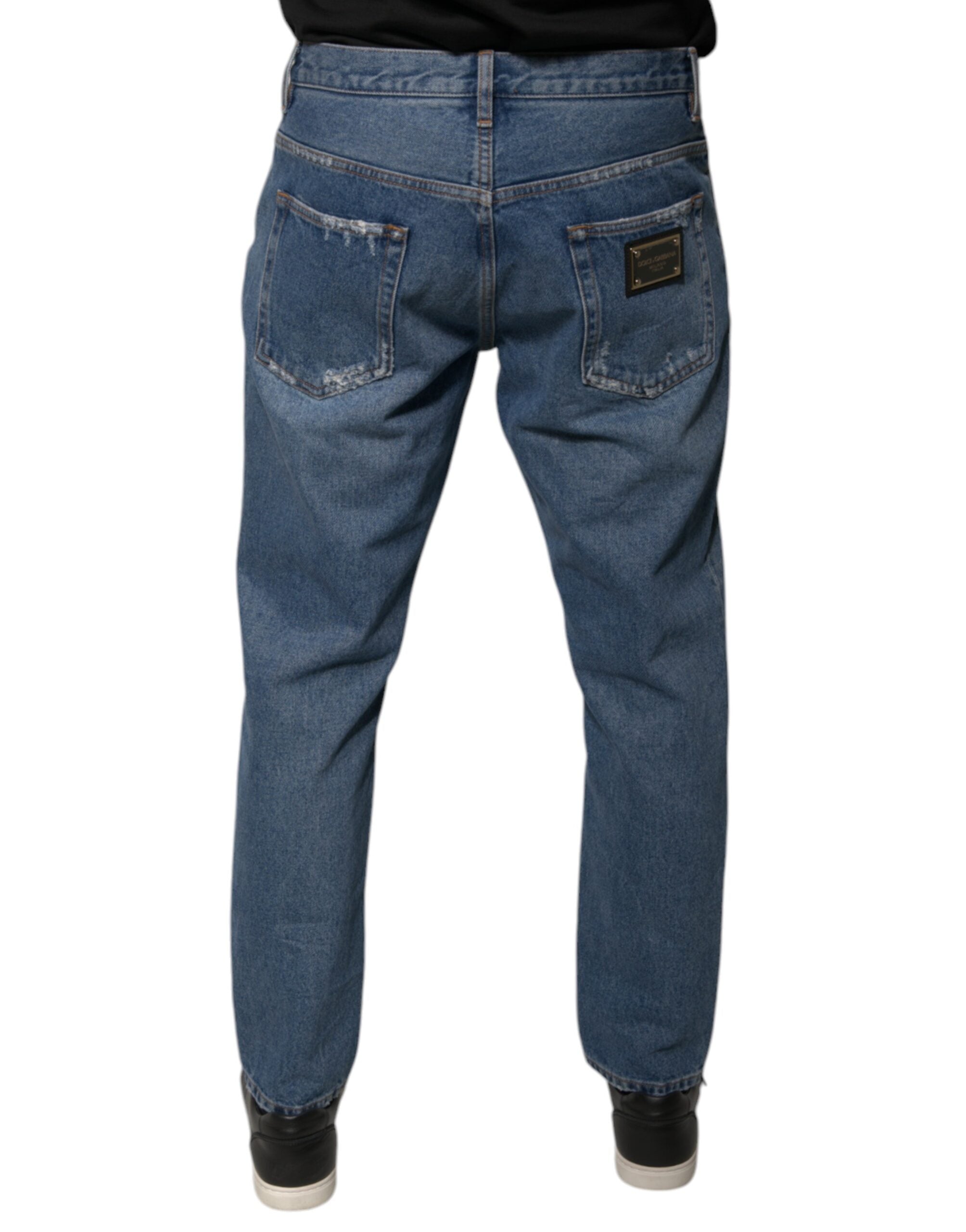 Dolce & Gabbana Blaue Baumwolle Logo Männer Lose Denim Jeans