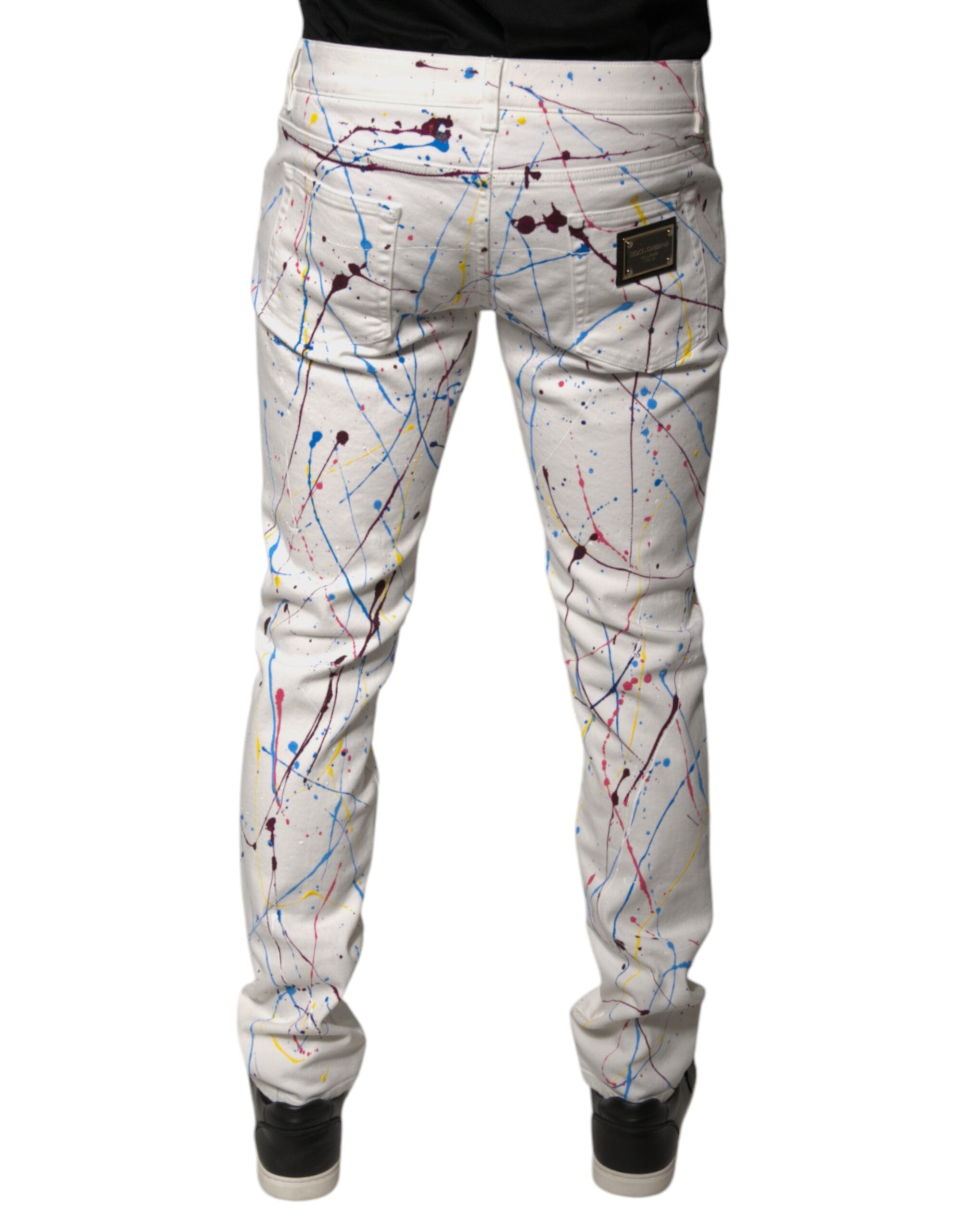 Dolce & Gabbana Weiße Skinny Denim-Jeans mit Farbspritzern