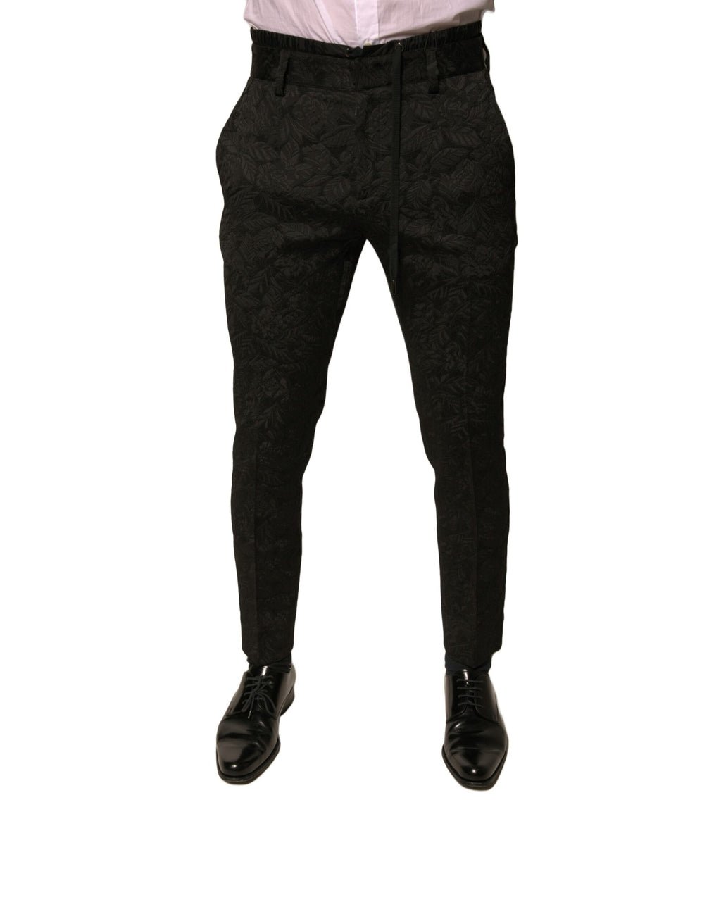 Dolce & Gabbana Schwarze Brokat Polyester Skinny Herren Anzughose