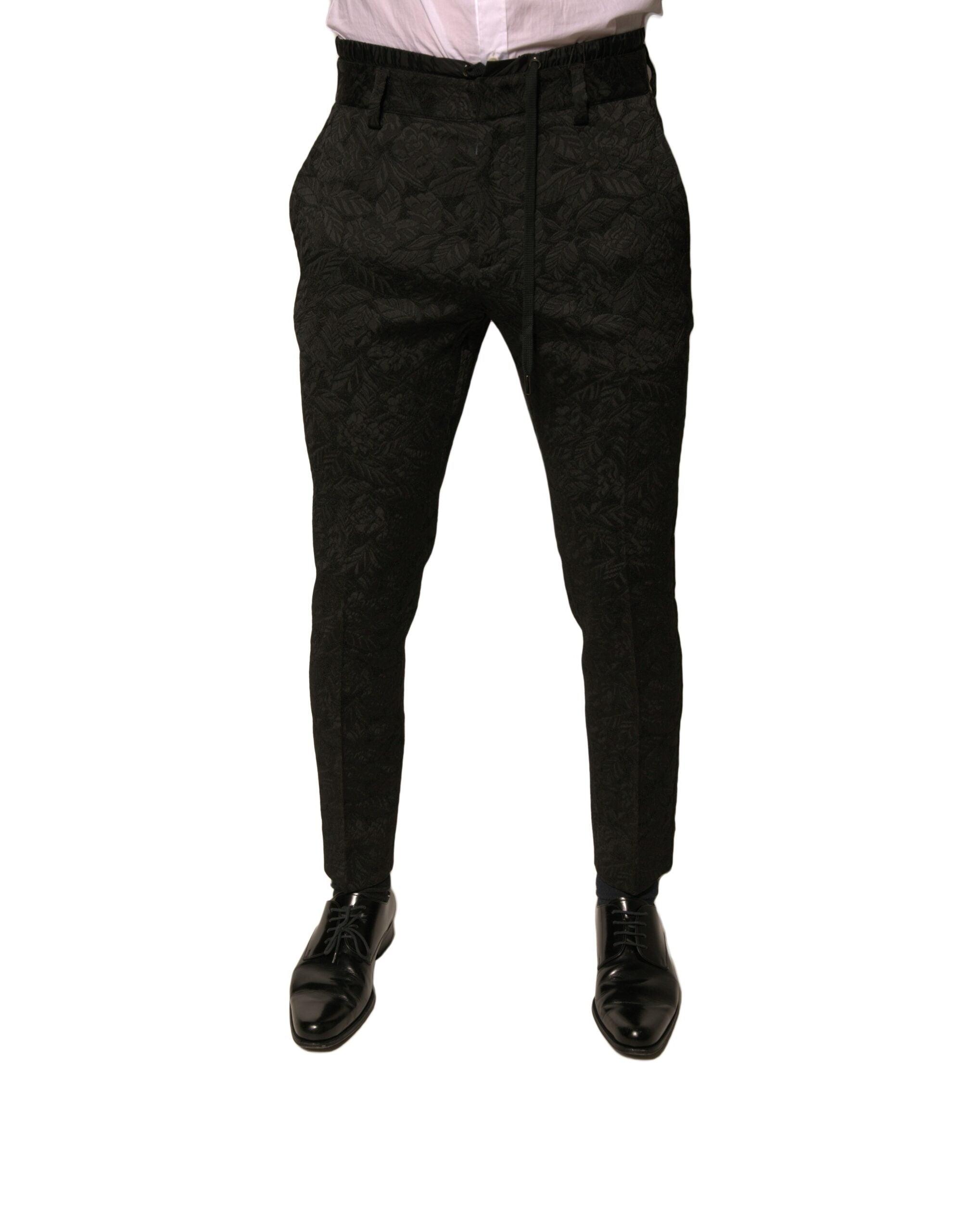 Dolce & Gabbana Schwarze Brokat Polyester Skinny Herren Anzughose