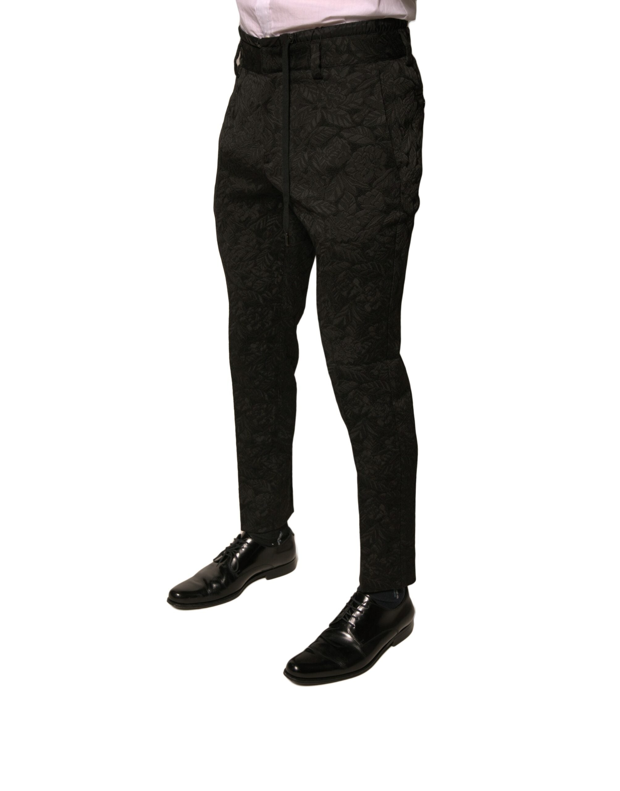 Dolce & Gabbana Schwarze Brokat Polyester Skinny Herren Anzughose