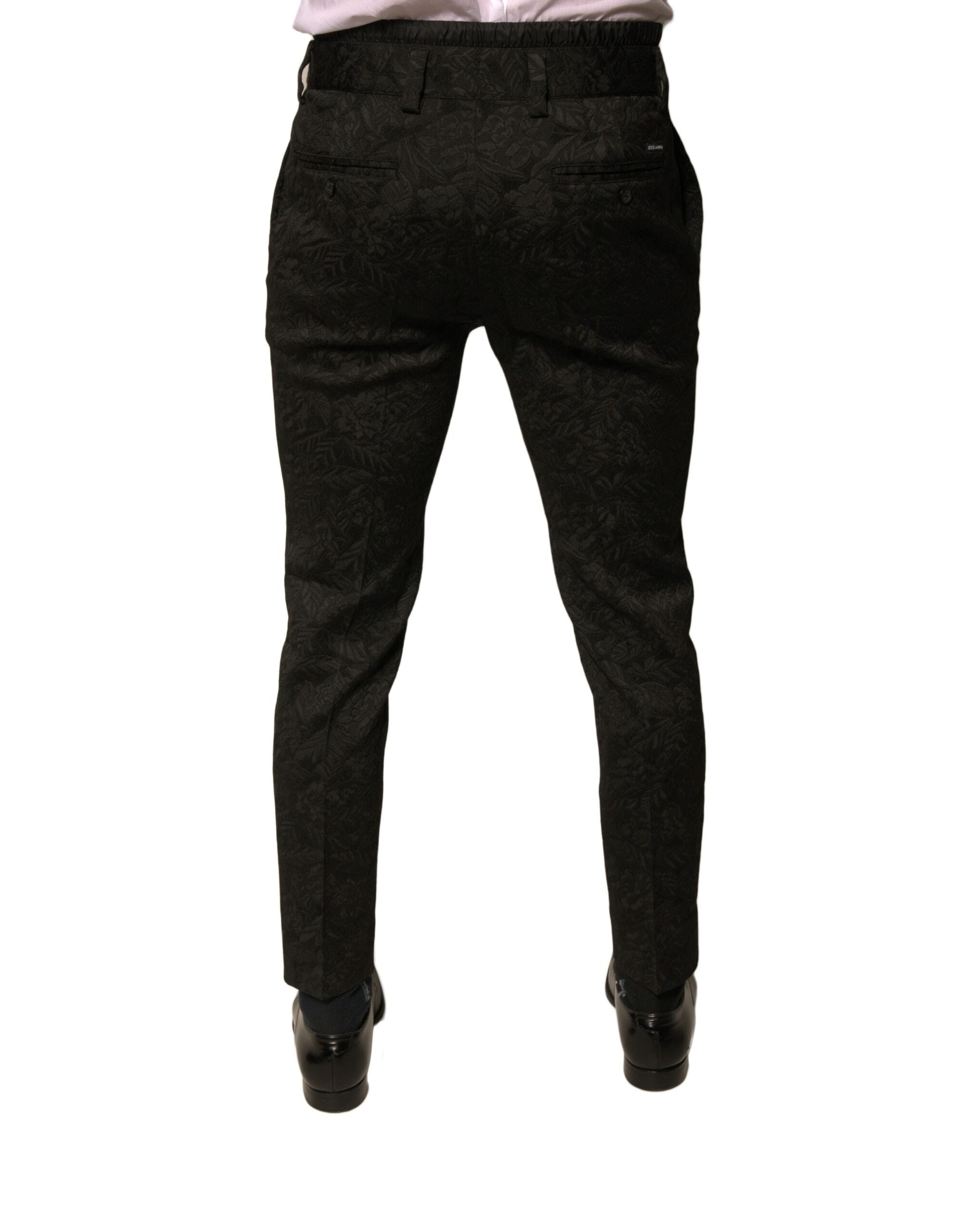 Dolce & Gabbana Schwarze Brokat Polyester Skinny Herren Anzughose