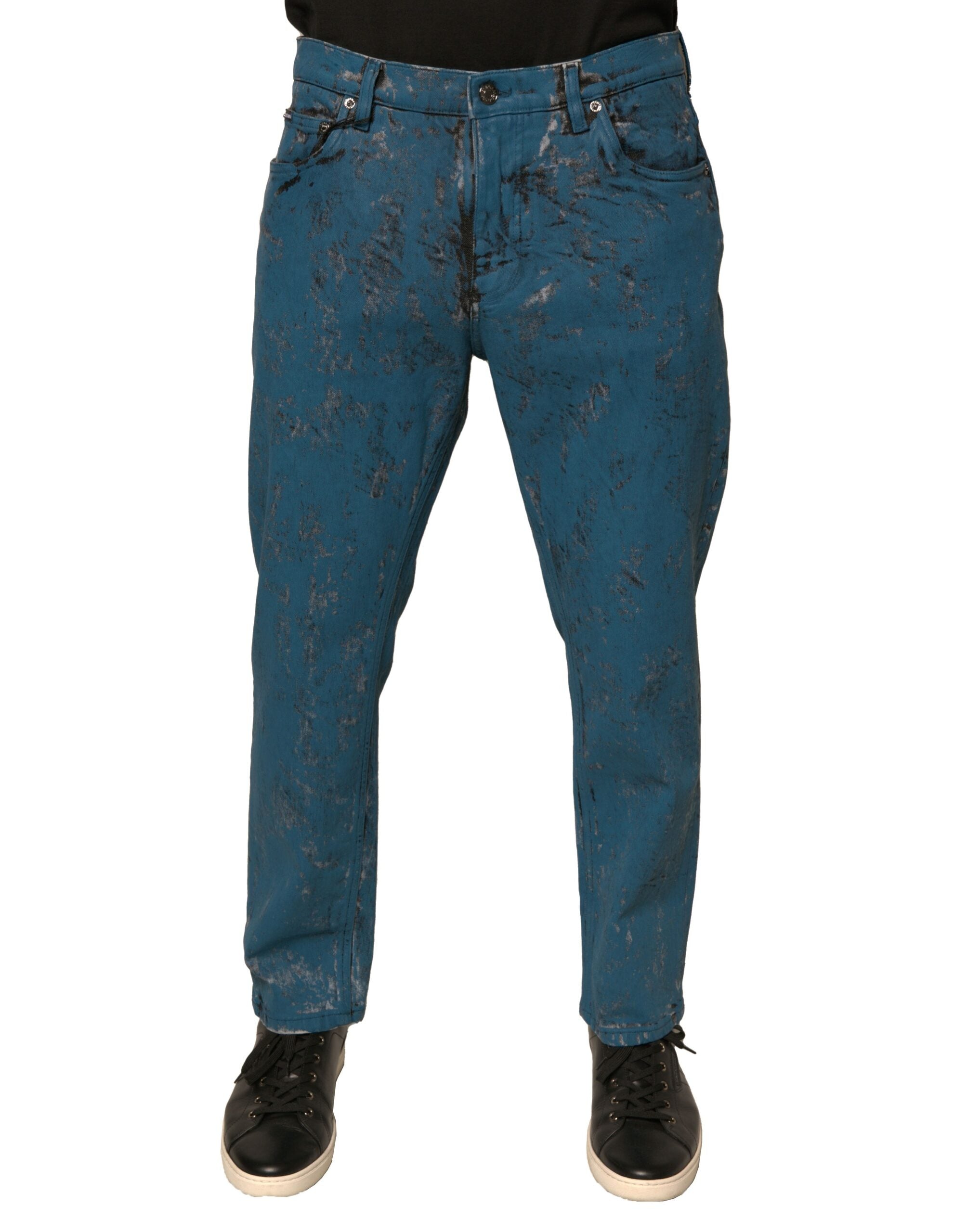 Dolce & Gabbana Blaue Logo-Baumwoll-Stretch-Skinny-Denim-Jeans