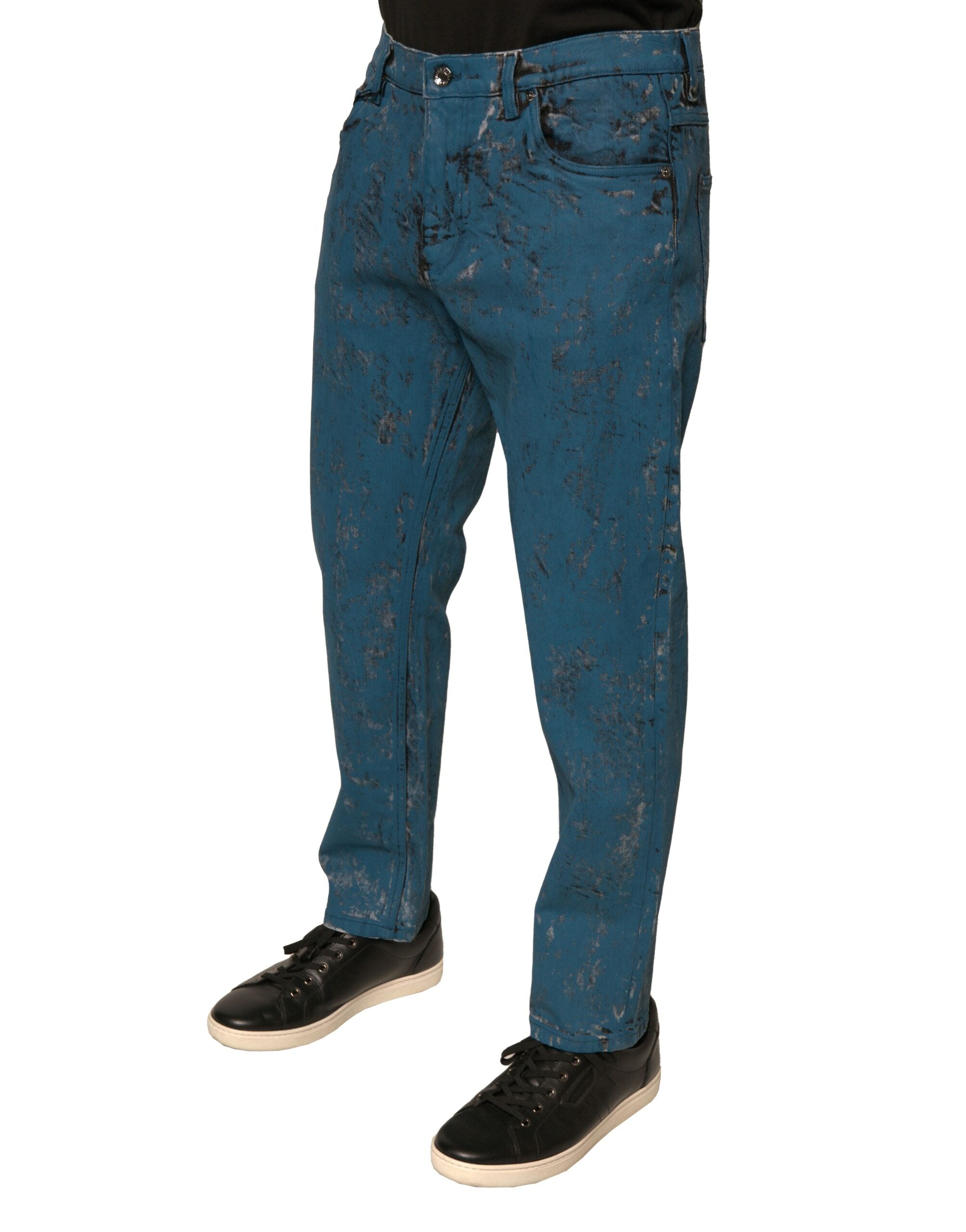 Dolce & Gabbana Blaue Logo-Baumwoll-Stretch-Skinny-Denim-Jeans