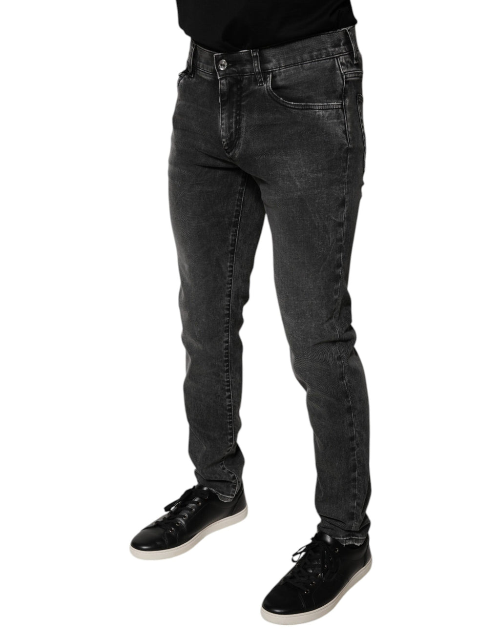 Dolce & Gabbana Schwarze Logo-Baumwoll-Stretch-Skinny-Denim-Hose