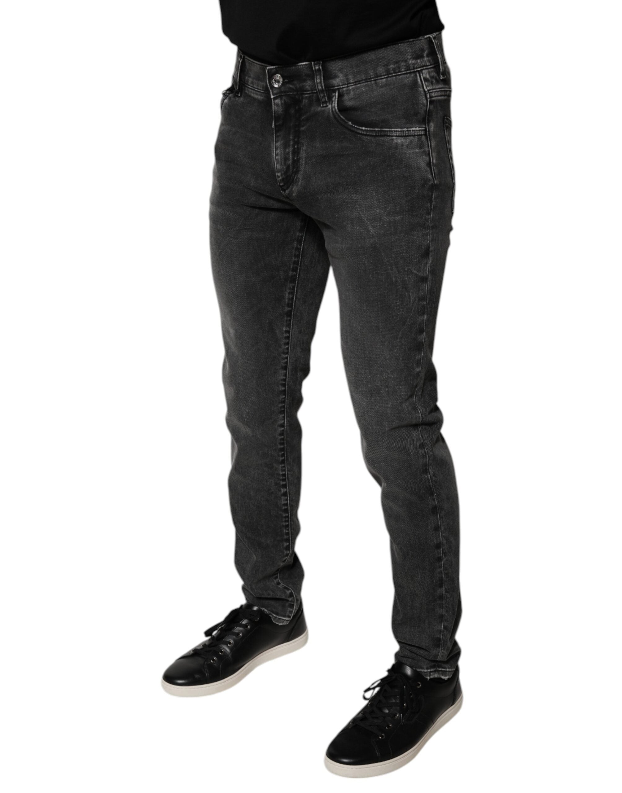 Dolce & Gabbana Schwarze Logo-Baumwoll-Stretch-Skinny-Denim-Hose