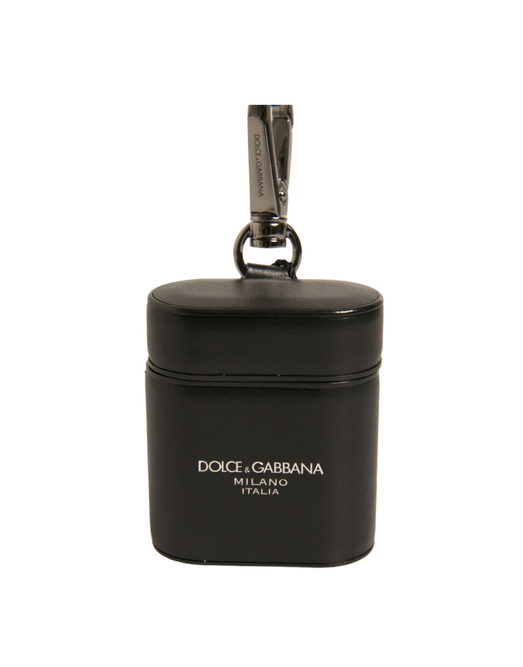 Dolce & Gabbana Schwarzes Leder Logo Silber Metallriemen Airpods Fall