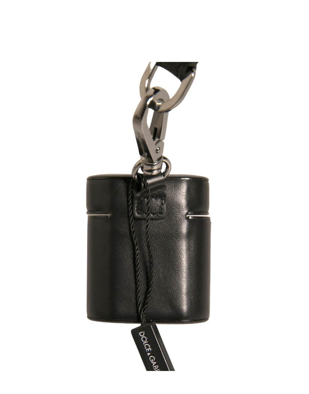 Dolce & Gabbana Schwarzes Leder Logo Silber Metallriemen Airpods Fall