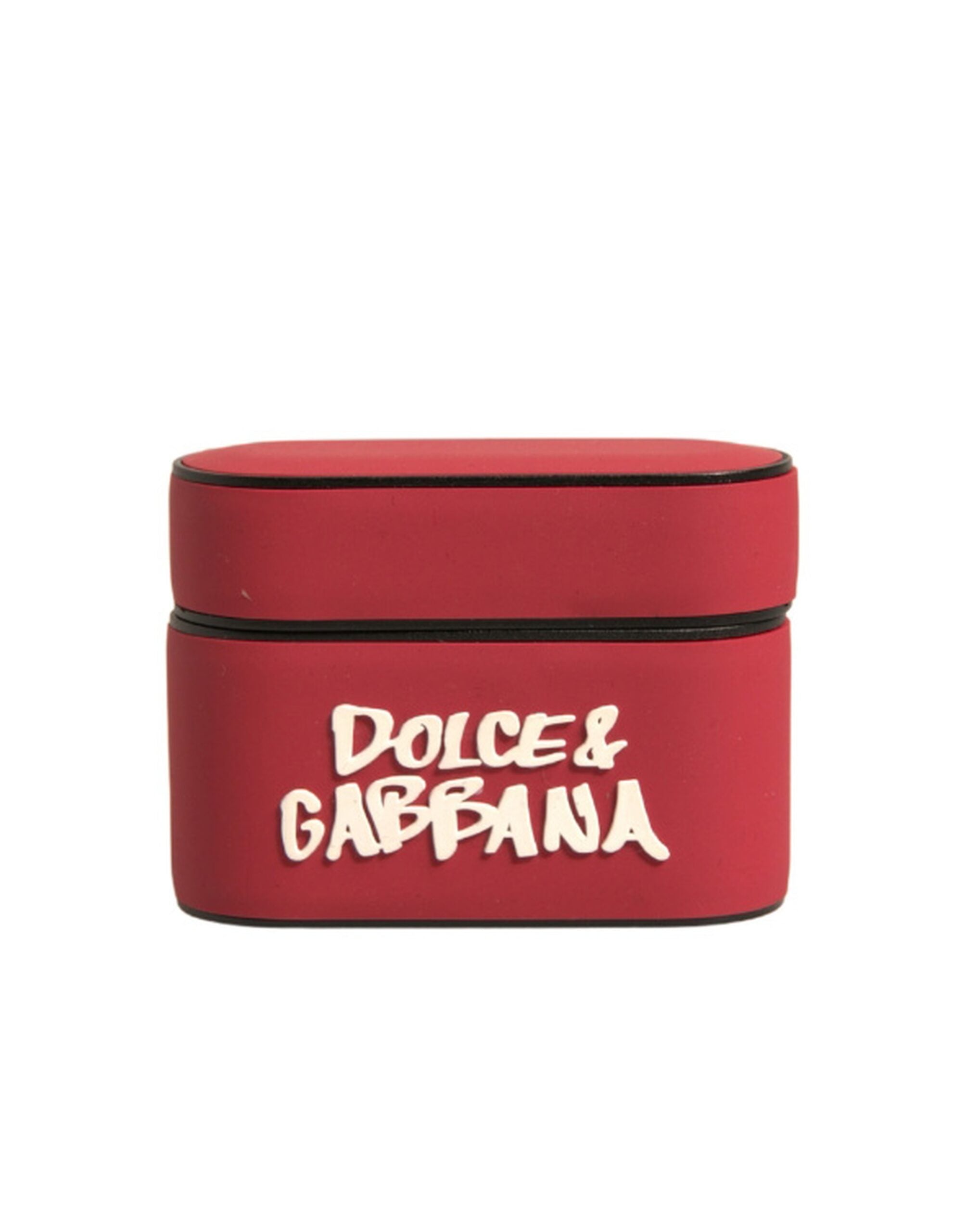 Dolce & Gabbana Rote PVC geprägte Logo Plaque Halter Airpods Fall