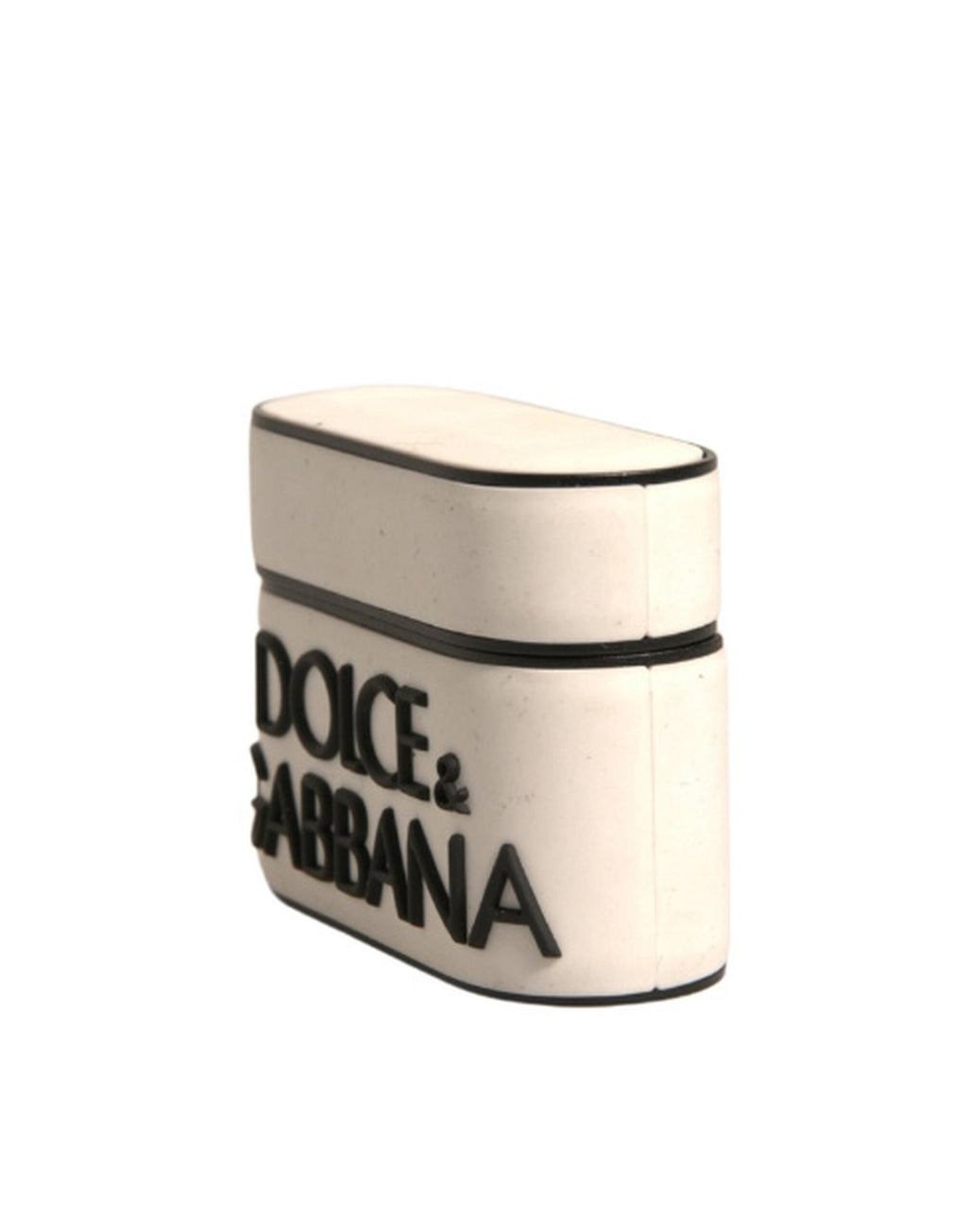 Dolce & Gabbana Weißes PVC geprägte Logo Plaque Halter Airpods Fall