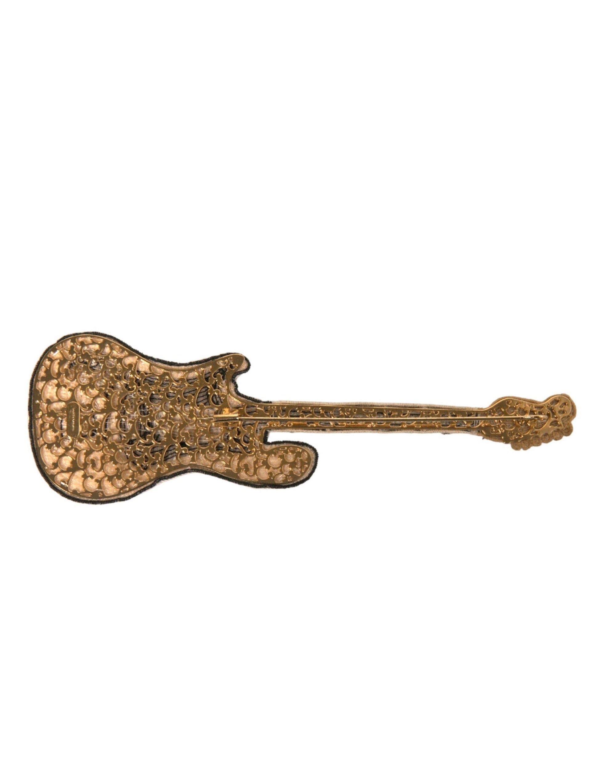 Dolce & Gabbana Gold Messing Perlen Gitarre Pin Brosche