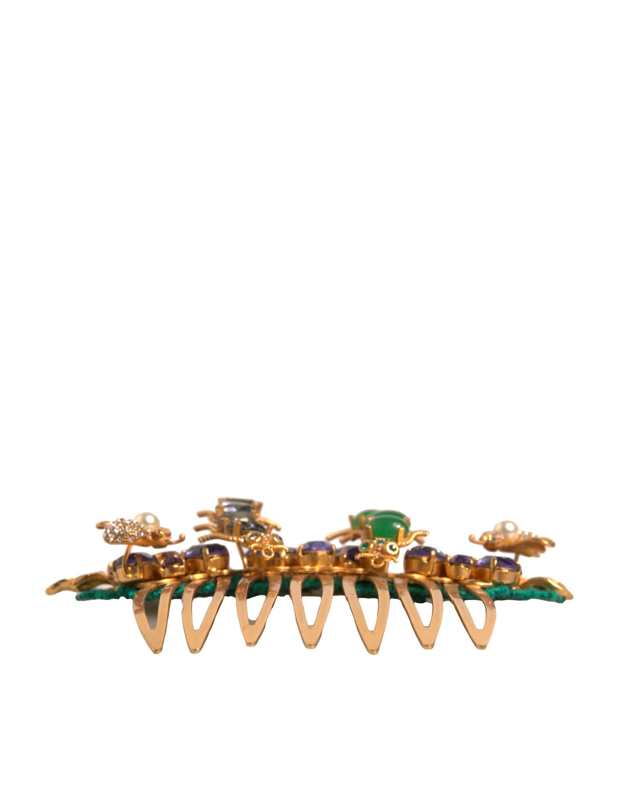 Dolce & Gabbana Gold-Messing-Kristalle Haar Stick Kamm