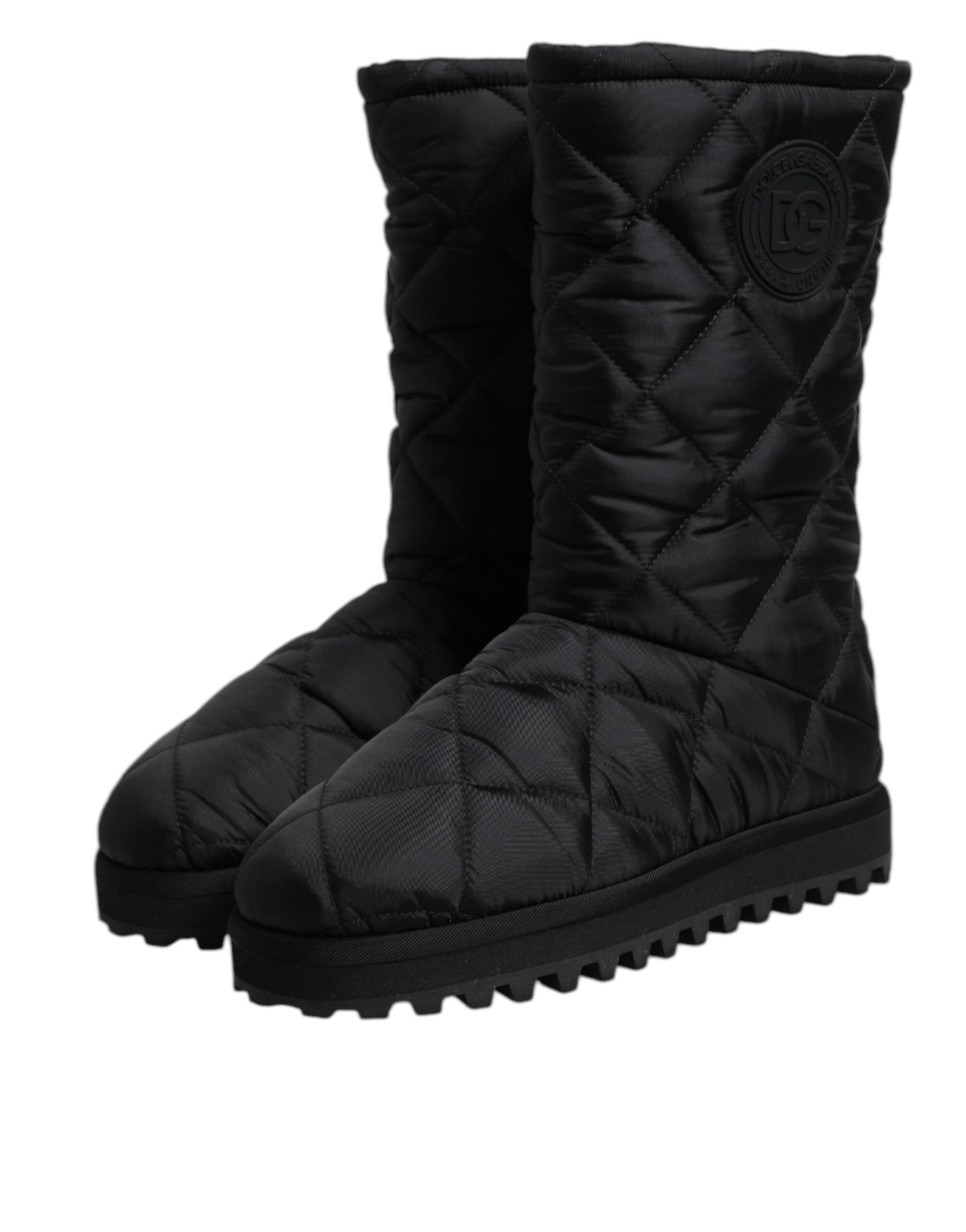 Dolce & Gabbana Schwarze Polyester gepolsterte Mid Calf Stiefel Winterschuhe