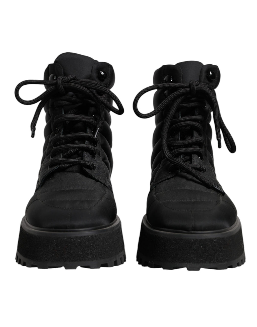 Dolce & Gabbana Schwarze gepolsterte Mid Calf Lace Up Stiefel Schuhe