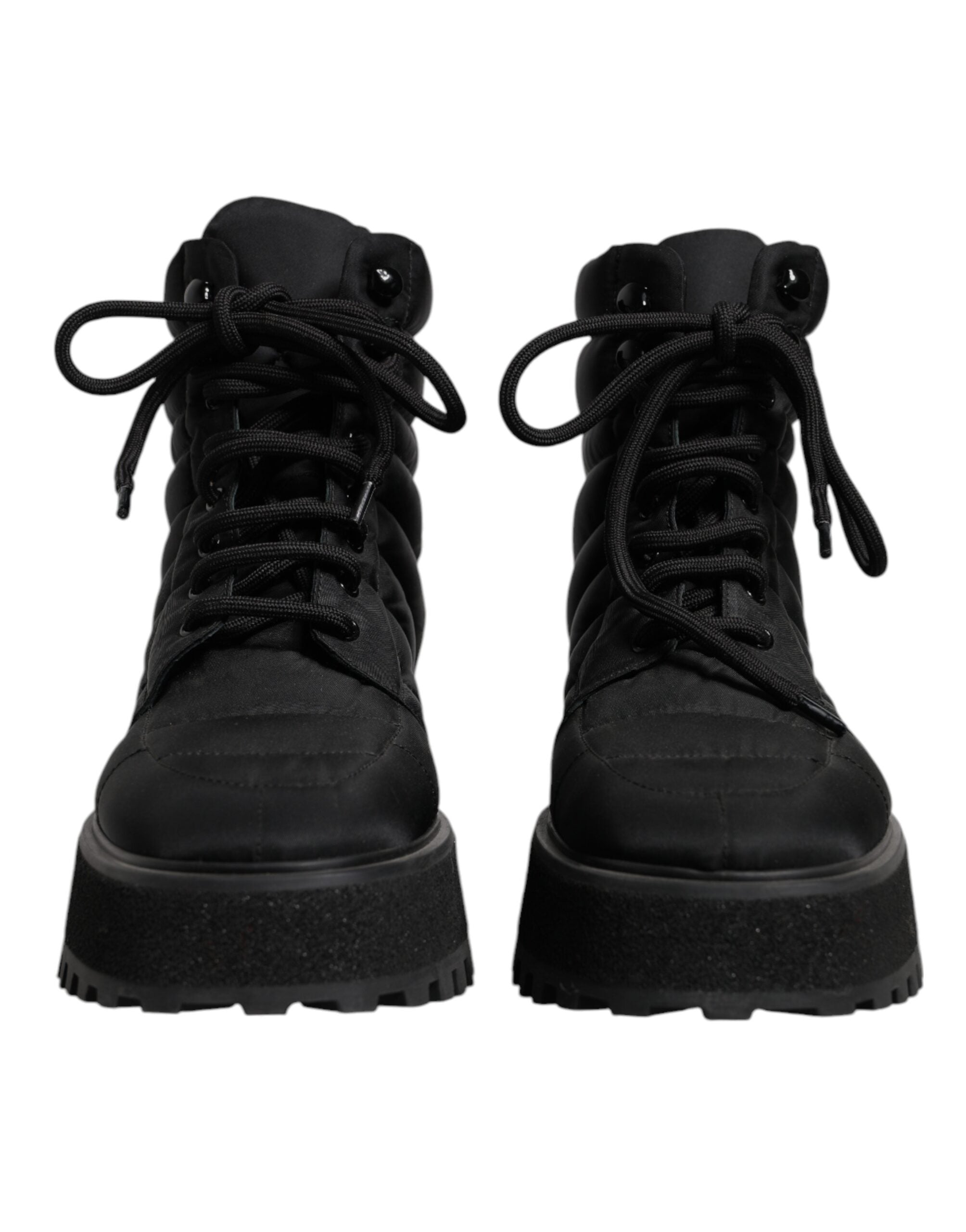 Dolce & Gabbana Schwarze gefütterte wadenhohe Schnürstiefel Schuhe