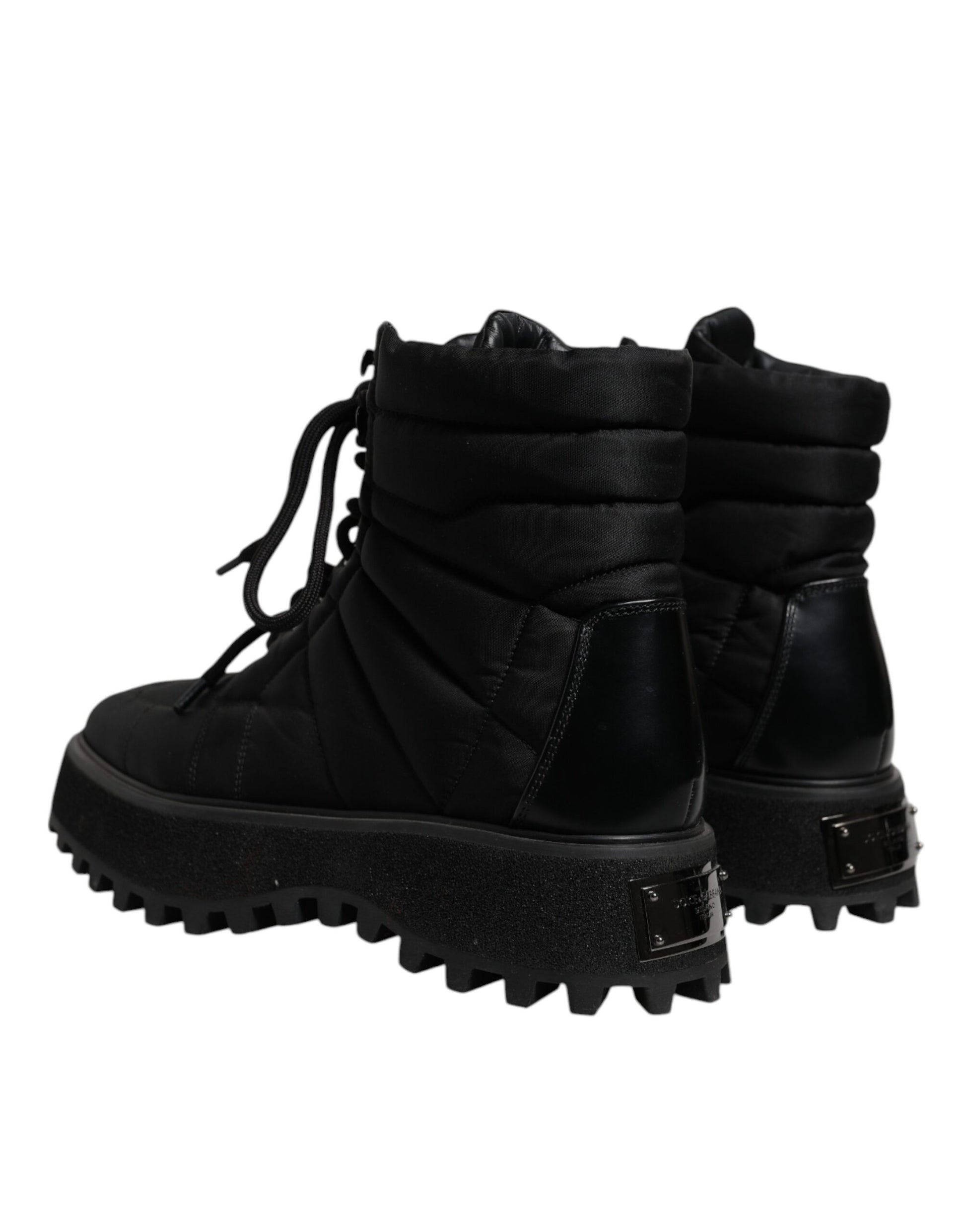Dolce & Gabbana Schwarze gepolsterte Mid Calf Lace Up Stiefel Schuhe