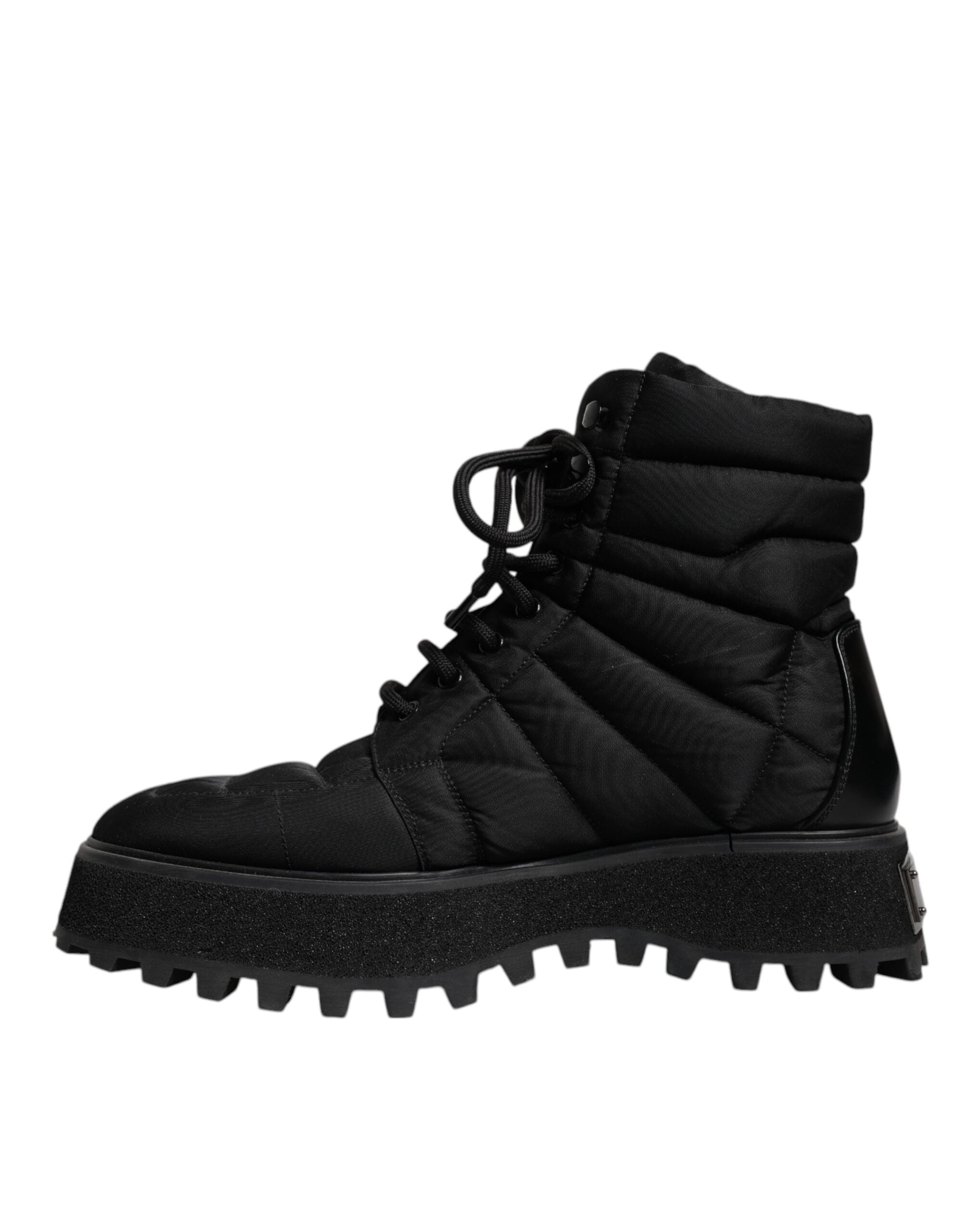 Dolce & Gabbana Schwarze gefütterte wadenhohe Schnürstiefel Schuhe