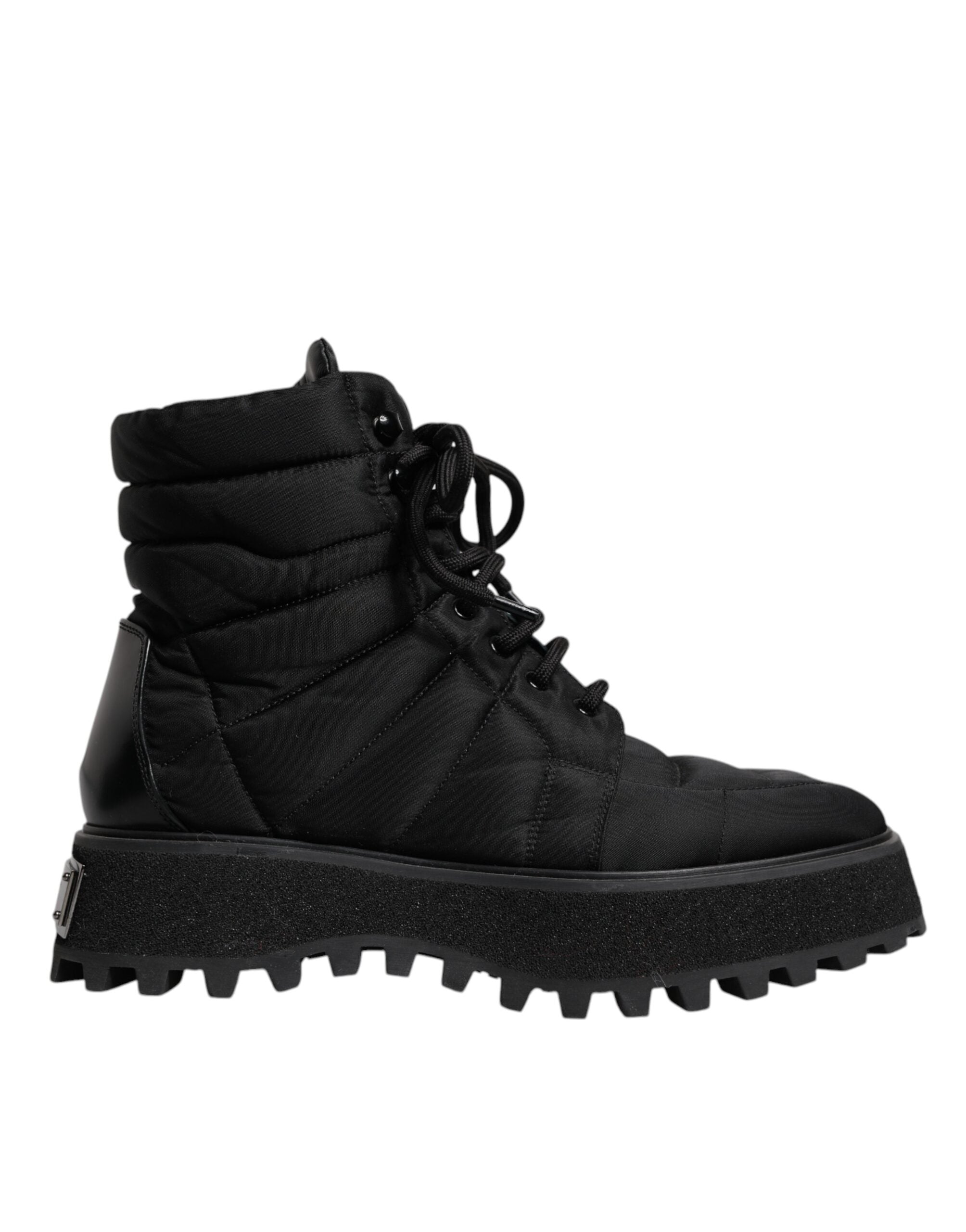 Dolce & Gabbana Schwarze gefütterte wadenhohe Schnürstiefel Schuhe