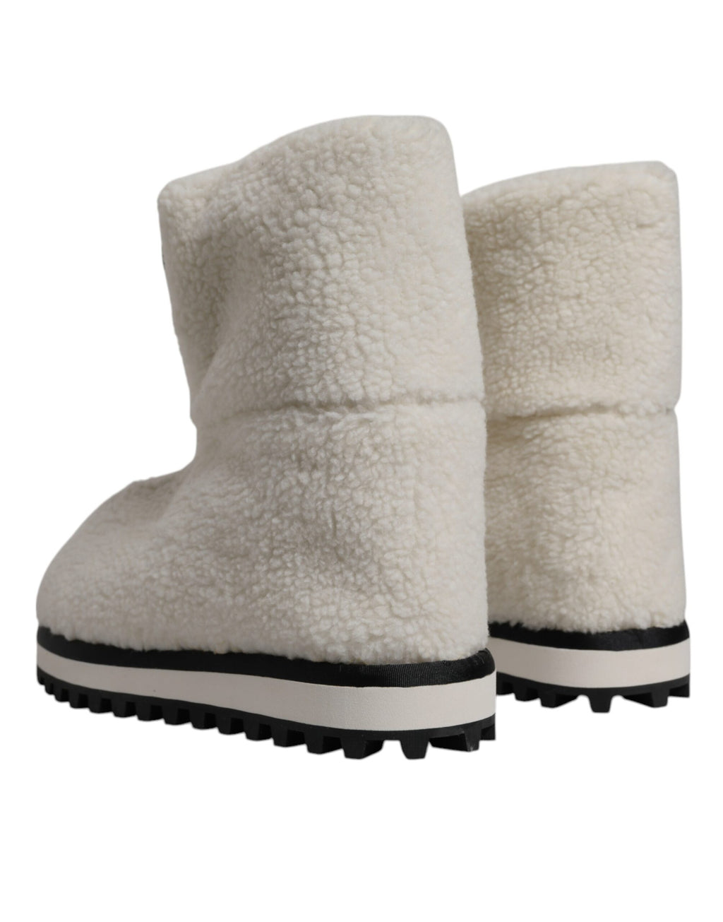 Dolce & Gabbana Weiße Plüsch Logo Gepolsterte Mittlere Wadenstiefel Schuhe