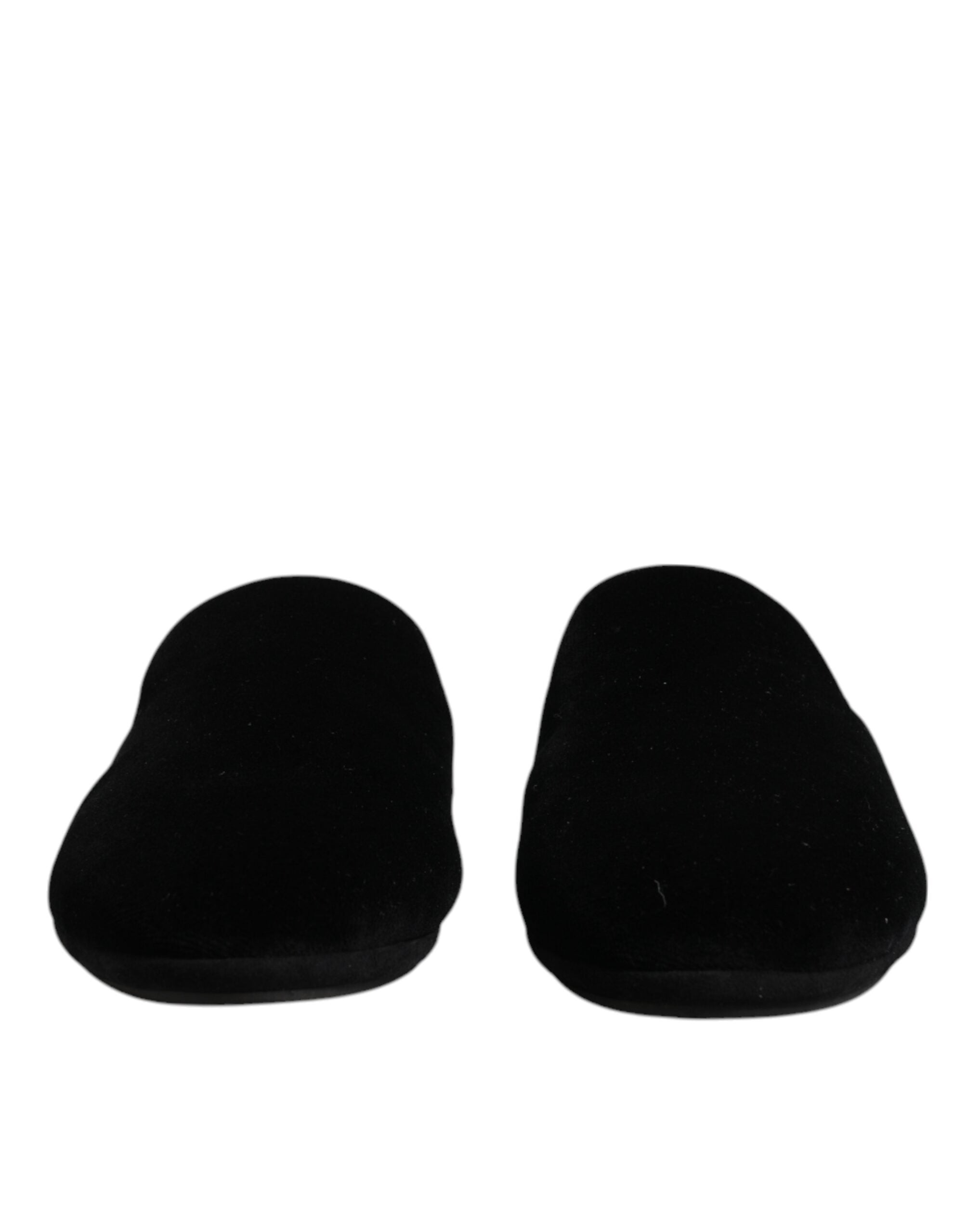 Dolce & Gabbana Schwarze Viskose Samt Pantoffeln Flache Slipper Schuhe