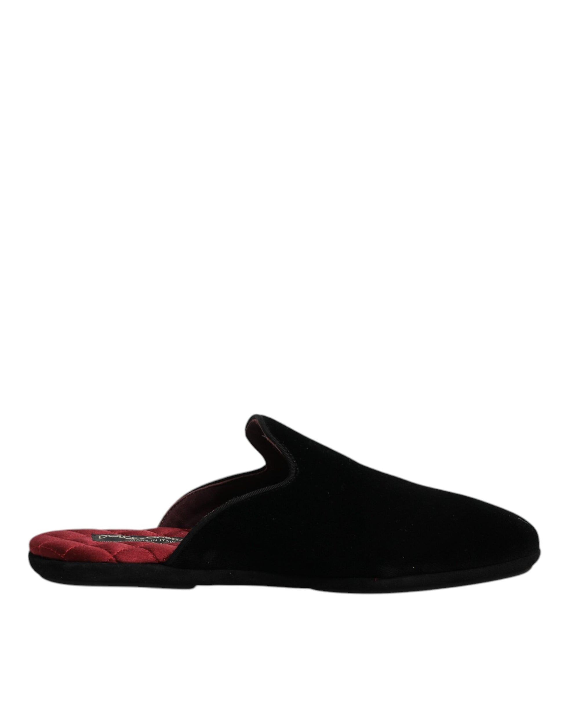 Dolce & Gabbana Schwarze Viskose Samt Pantoffeln Flache Slipper Schuhe