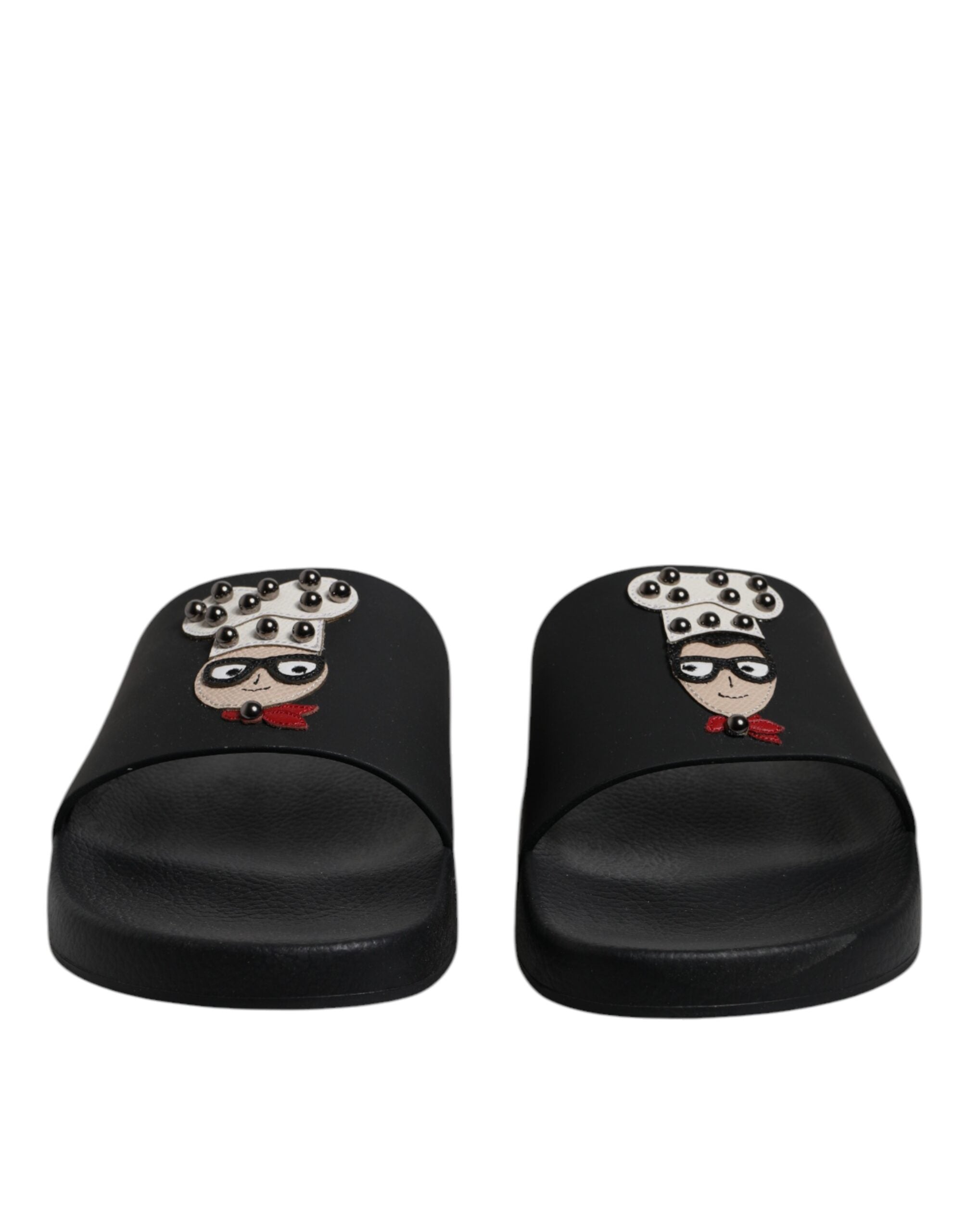 Dolce & Gabbana Schwarze Leder Pantoletten Sandalen Beachwear Schuhe
