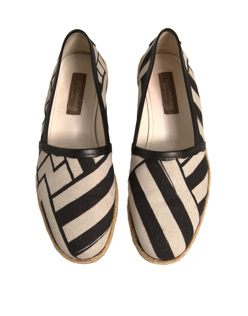 Dolce & Gabbana Schwarz Weiß Streifen Slip On Espadrille Schuhe