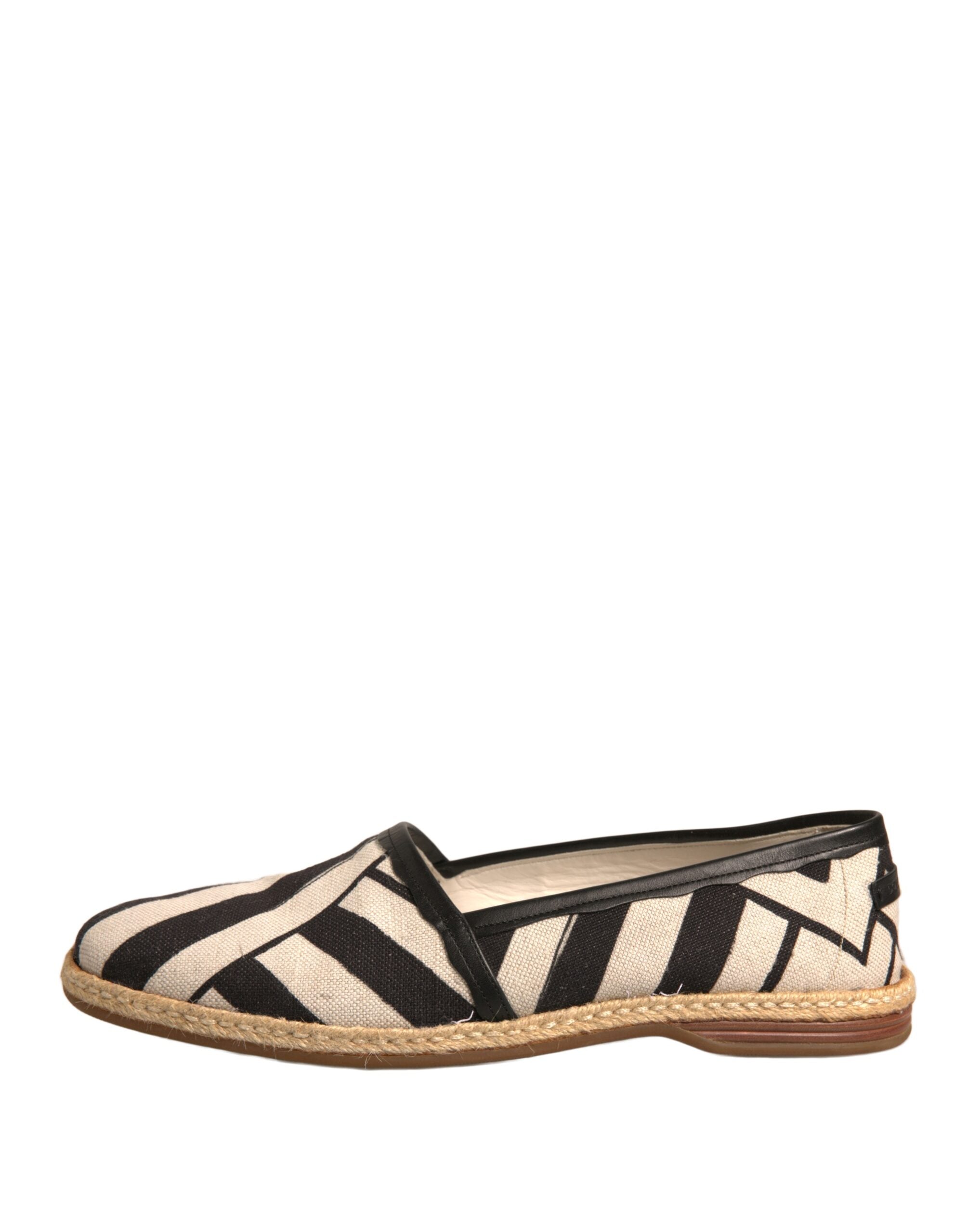 Dolce & Gabbana Schwarz Weiß Streifen Slip On Espadrille Schuhe