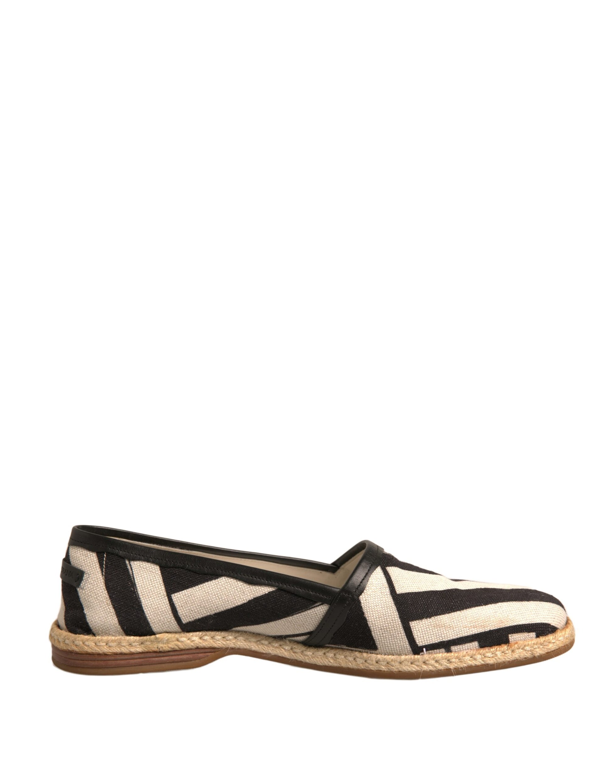 Dolce & Gabbana Schwarz Weiß Streifen Slip On Espadrille Schuhe