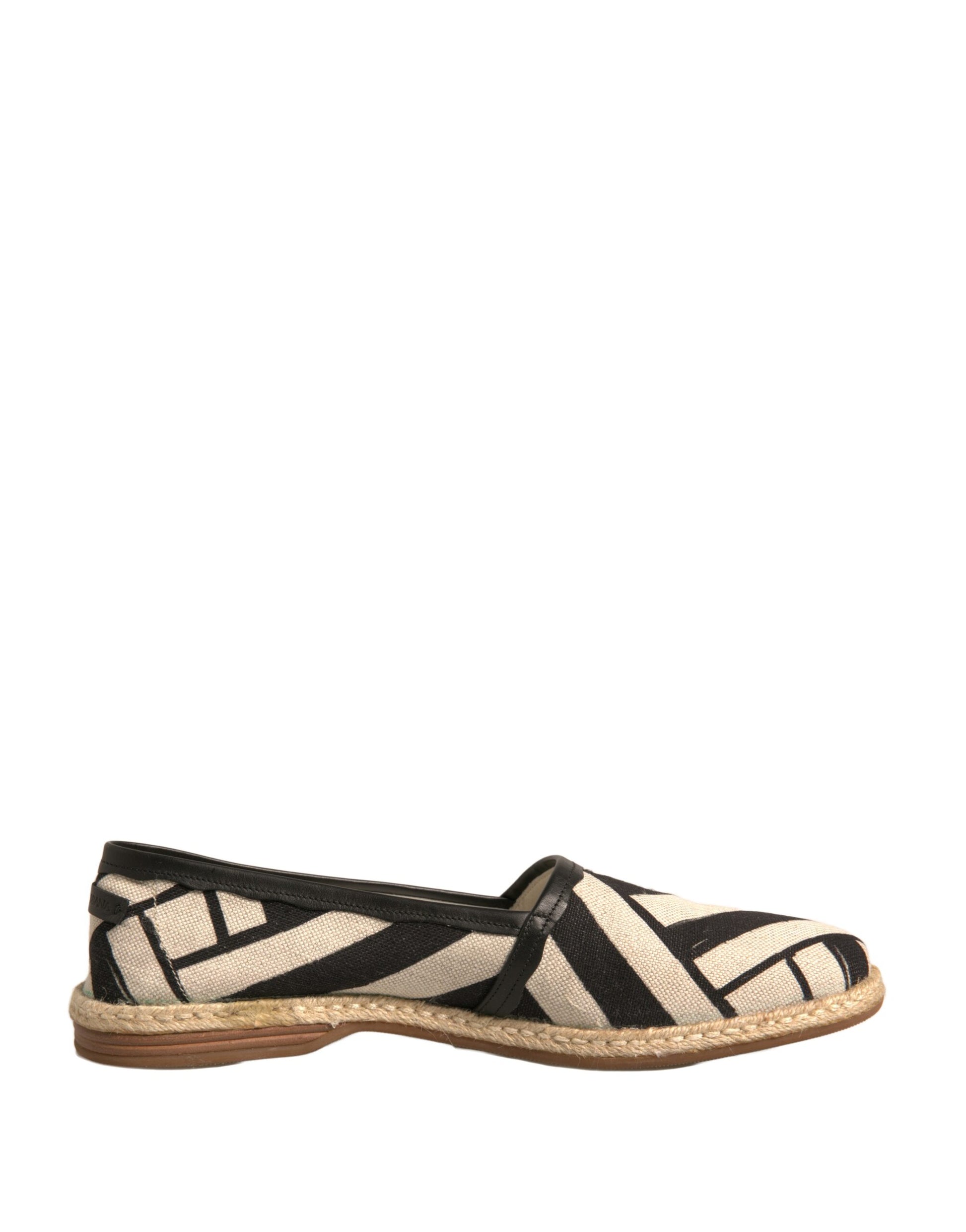 Dolce & Gabbana Schwarz Weiß Streifen Slip On Espadrille Schuhe