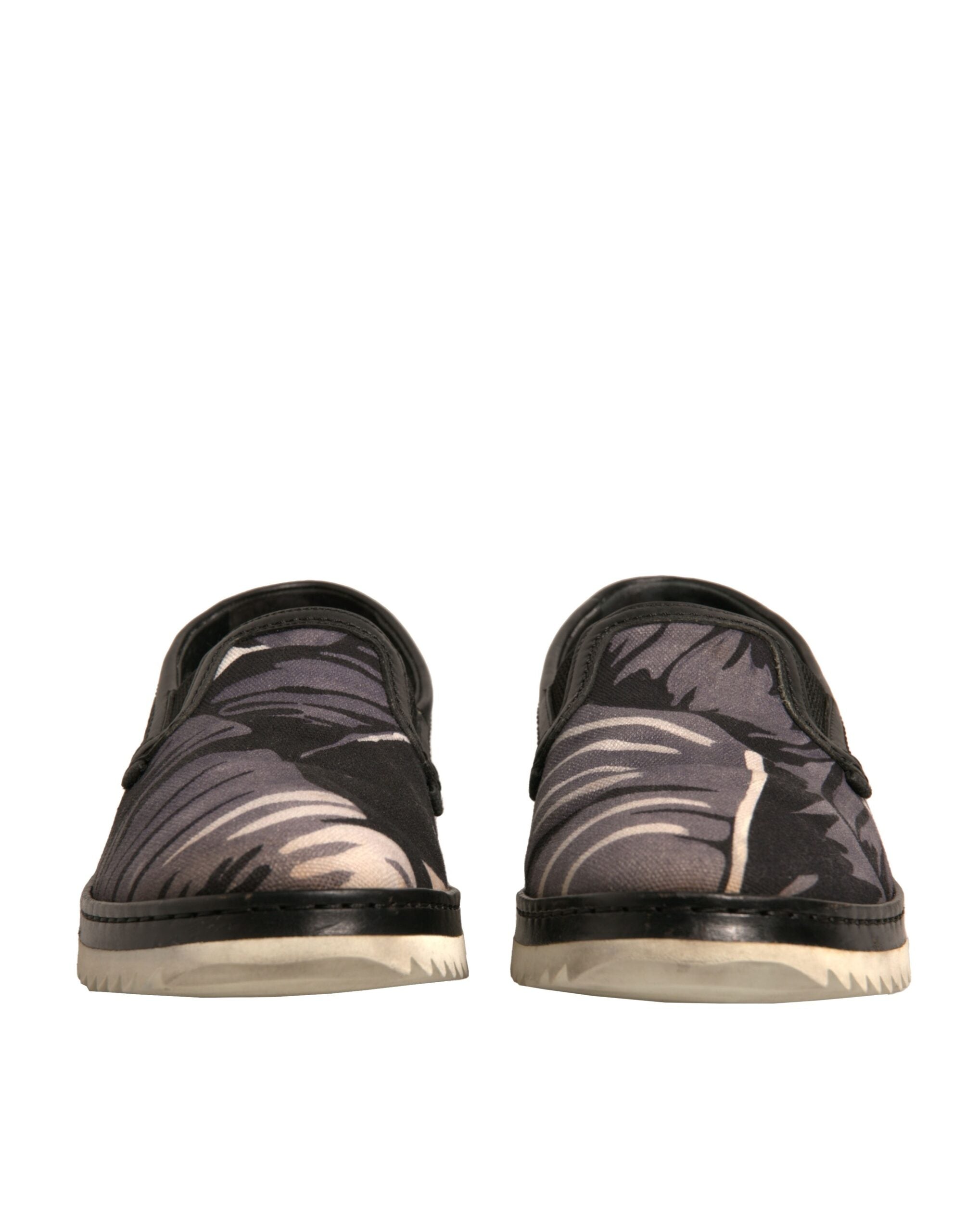 Dolce & Gabbana Schwarzer Canvas Tropical Print Slip On Schuhe