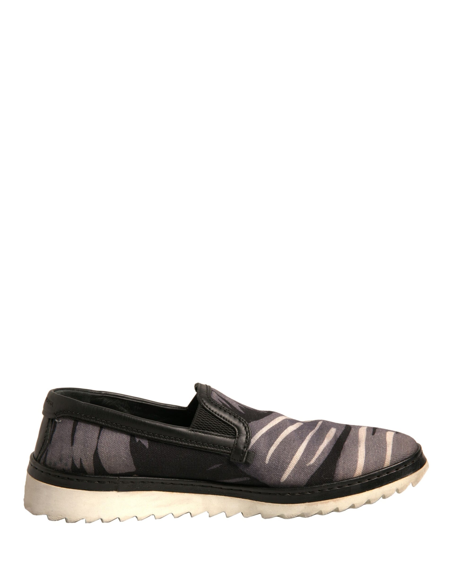 Dolce & Gabbana Schwarzer Canvas Tropical Print Slip On Schuhe