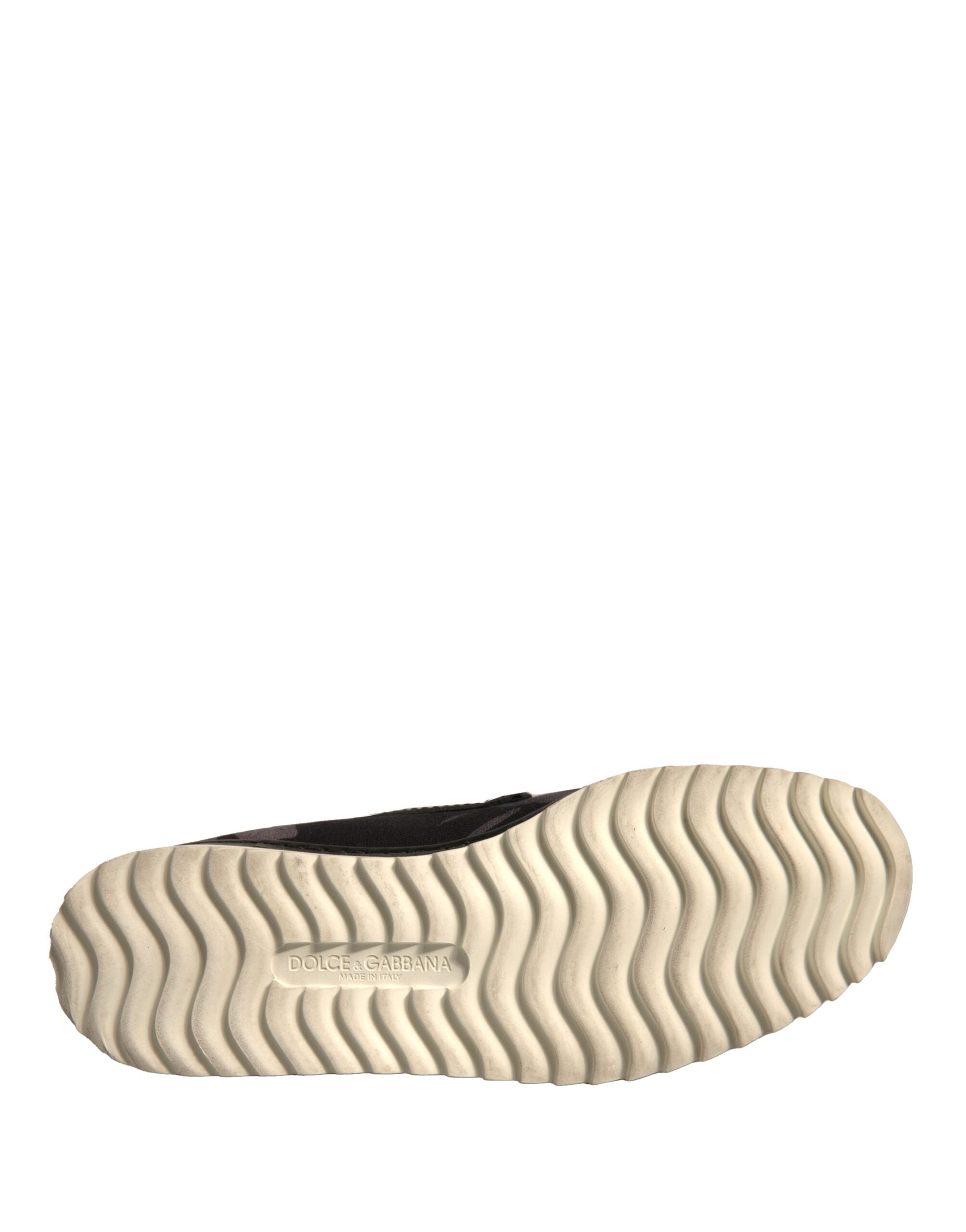 Dolce & Gabbana Schwarzer Canvas Tropical Print Slip On Schuhe