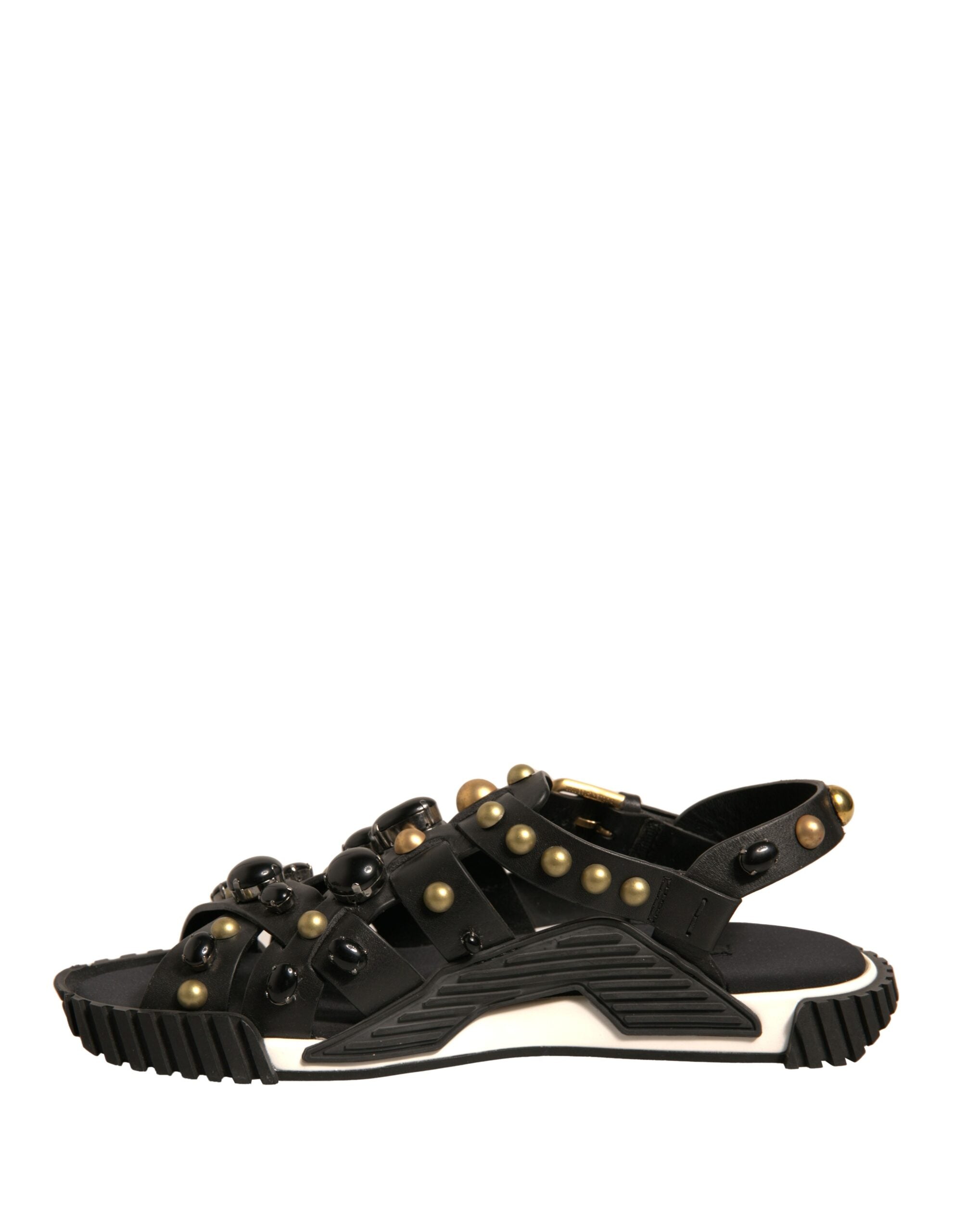 Dolce & Gabbana Schwarze Leder Nieten-Sandalen Schuhe