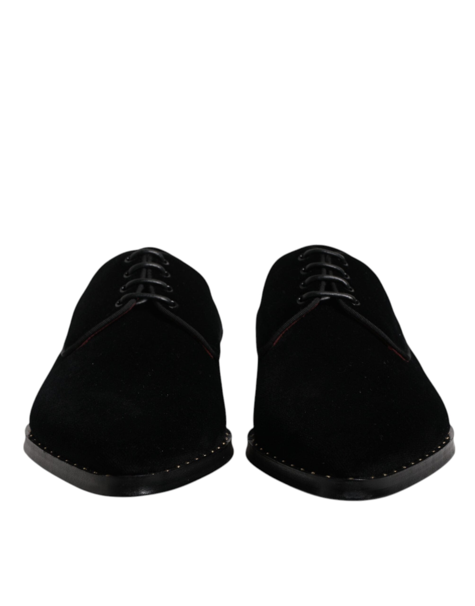 Dolce & Gabbana Schwarze Samt-Baumwoll-Spitzen-Derby-Schuhe